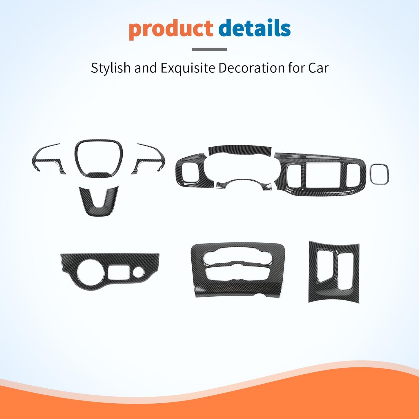 JeCar 12pcs Carbon Fiber Interior Trim Kit Fit for 2015-2023 Dodge Charger Interior Accessories