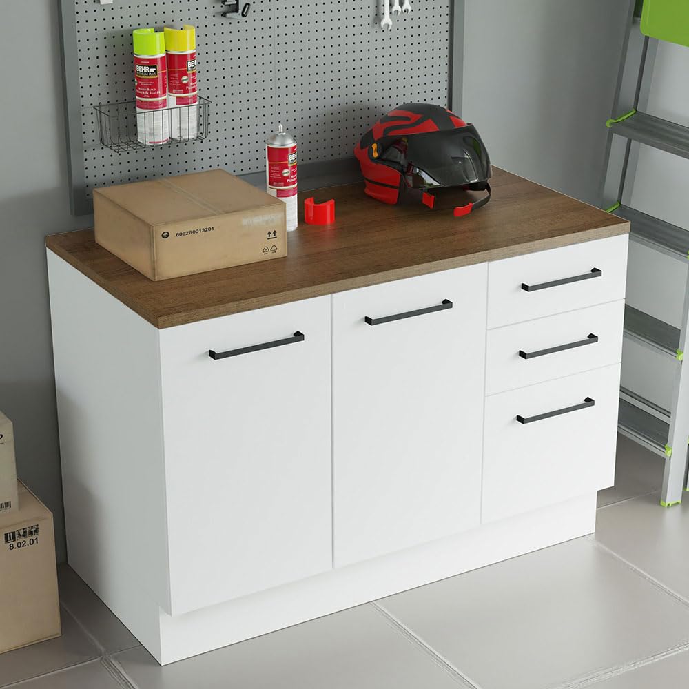 Madesa Heavy-Duty Garage and Utility Room Base Storage Cabinet with 2 Doors and 3 Drawers Storage Shelves 47 Inch Wooden Organization Unit - White
