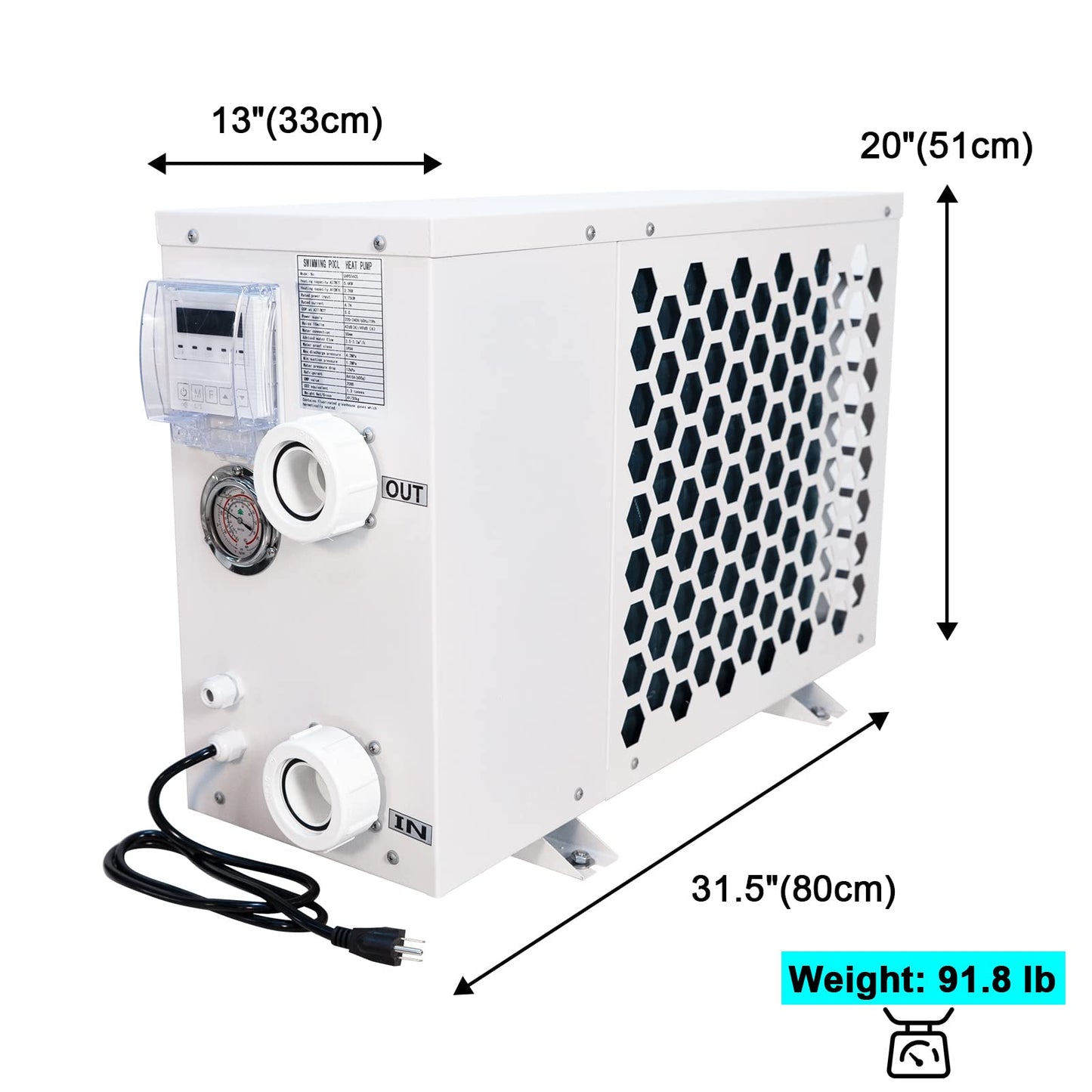 WOPOLTOP 20,000 BTU Swimming Pool Heat Pump - for Above and In Ground Pools and Spas, 5.6kW Electric Swimming Pool Heater Pump with Titanium Heat Exchanger, 110V~120V/ 60Hz, Up to 4200 Gallons