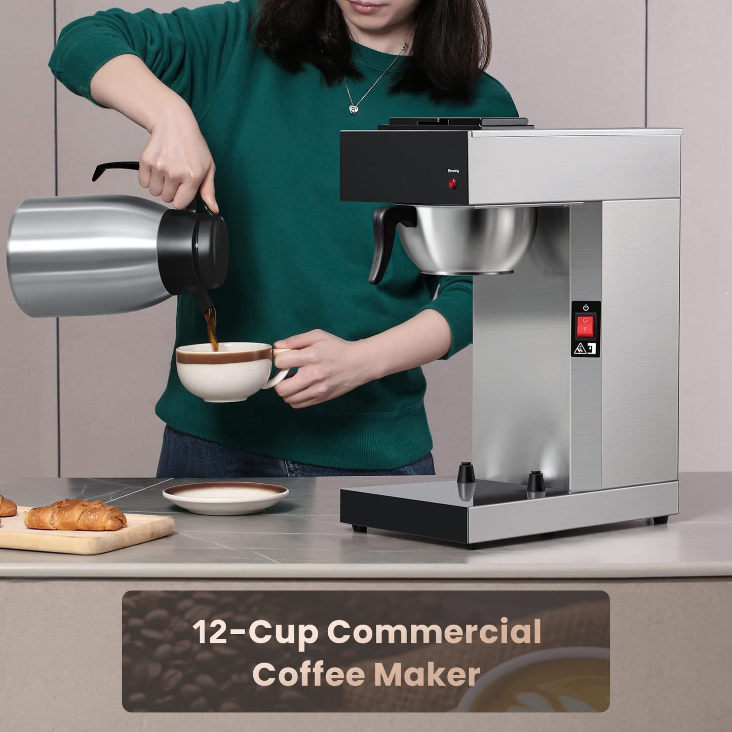 SYBO Commercial Coffee Makers 12 Cup, Drip Coffee Maker Brewer with 74Oz thermal carafe, Stainless Steel Cafetera SF-CB-1AA