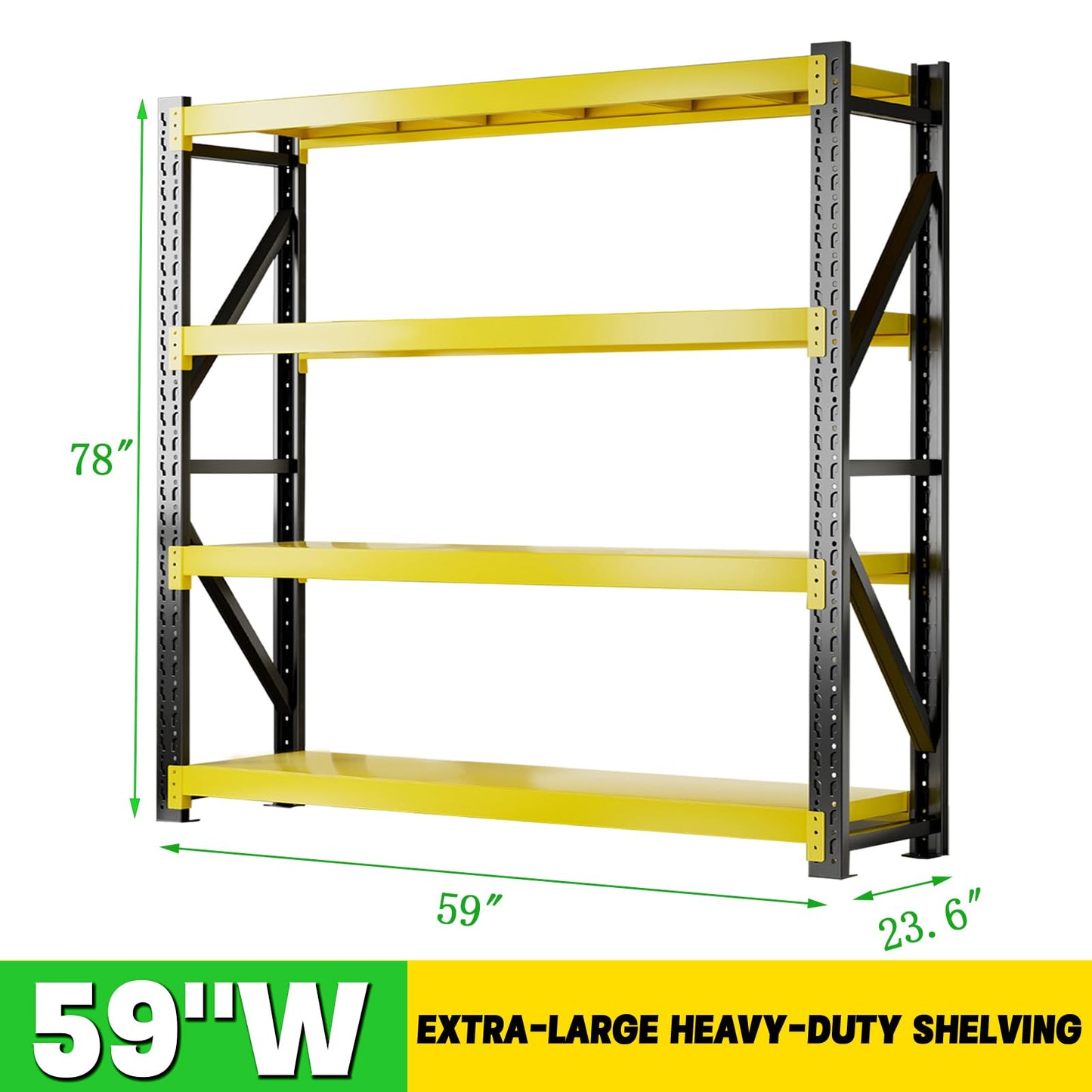 Qxdyt 3000LBS Heavy Duty Storage Shelves,78''H Metal Garage Shelving, 4-Tier Adjustable Garage Organization Shelving Units, Industrial Shelving for Warehouse,Workshop- Black & Yellow
