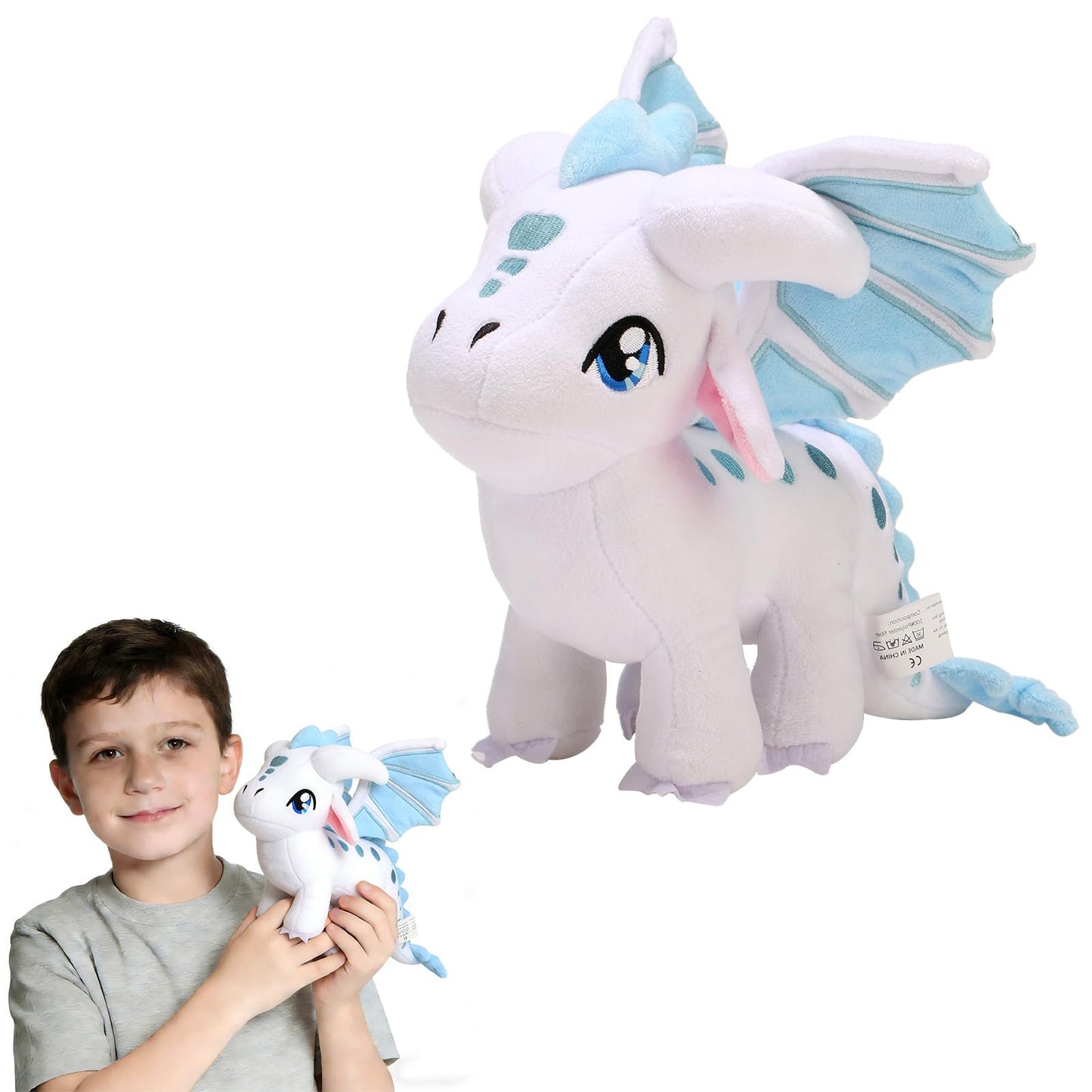 Mejglrc Wings Dragon Plush - Wings Dragon Plush Pillow Toy - Kawaii Pterosaur Plushie - Soft Flying Dragon Hugging Pillow for Kids Boys Girls (Icewing)