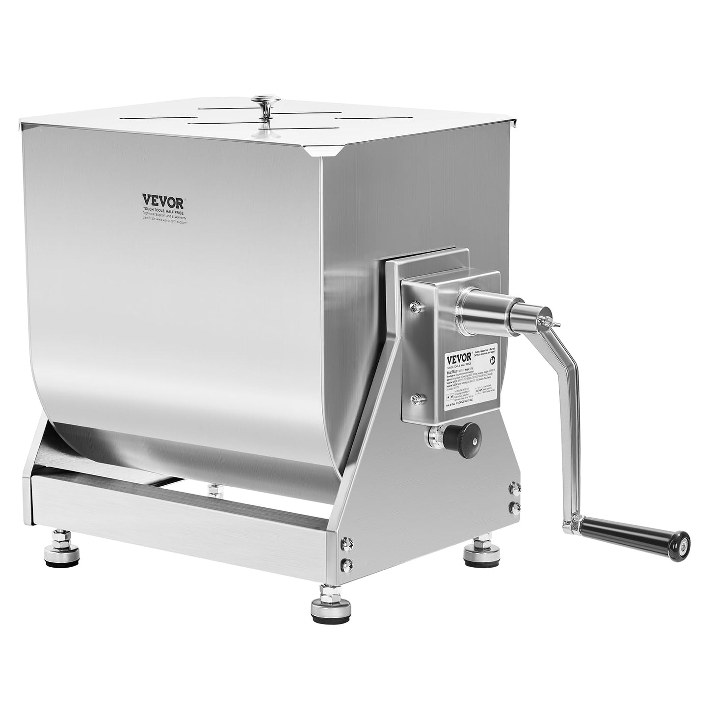 VEVOR Manual Meat Mixer, 15 Pound Capacity Tilt Tank Meat Mixer, Stainless Steel Meat Processing Equipment, Sausage Mixer Machine with Lid and Handle, Ground Beef Hand Mixer, Silver