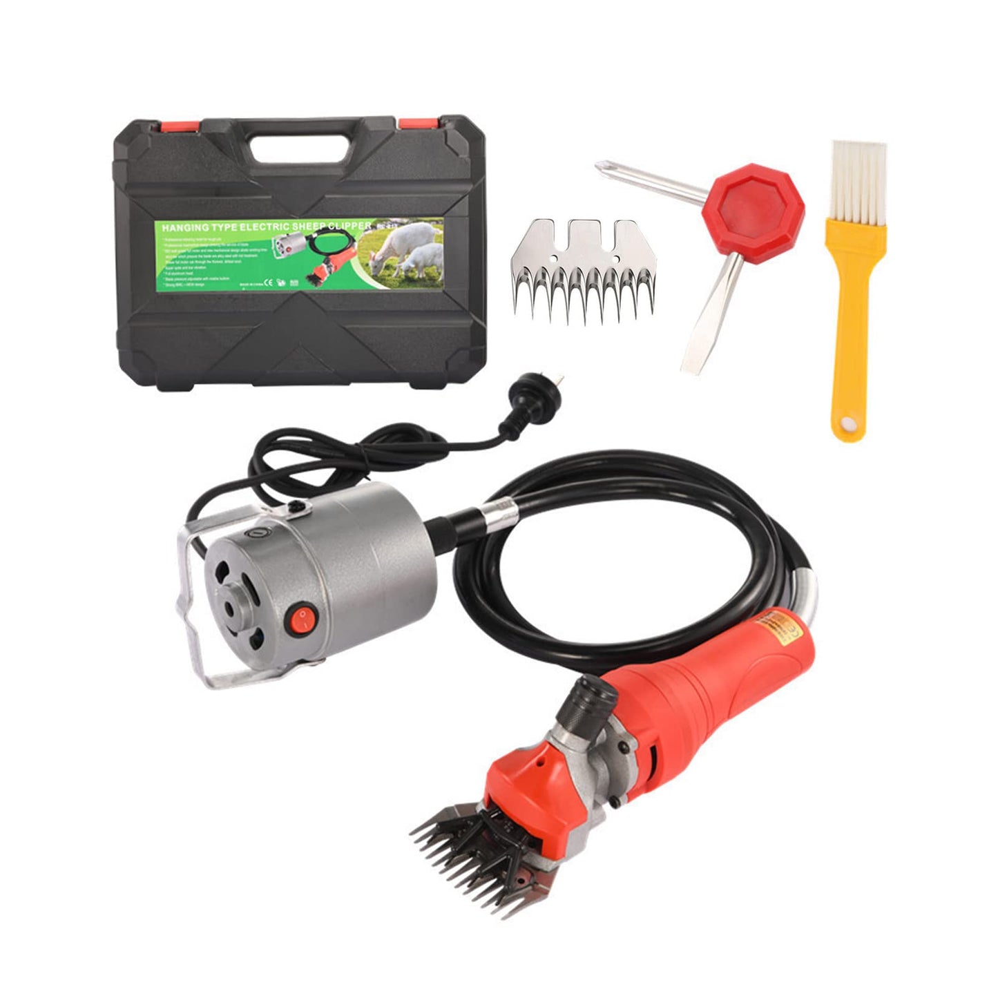 DEJUN Electric Sheep Clippers, 110V Professional Sheep Shears 1000W Wool Shearing Machine with 2 Blades (Red)