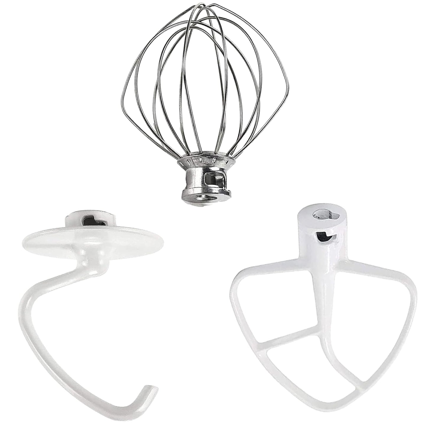 Stand Mixer Attachments 3-Piece Kit -Replace for Kitche.n aid Accessories K45WW Wire Whip/ K45DH Dough Hook /K45B Coated Flat Blade Paddle with Scraper -Stainless Steel by TOMOON