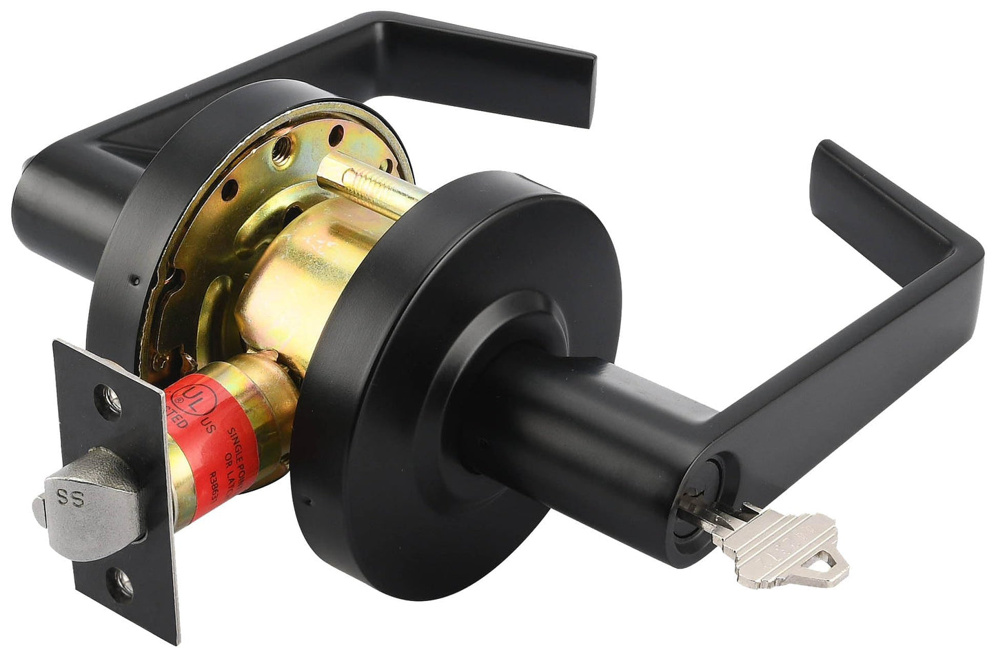 Boomerang Entry w/Clutch Function - ADA Commercial Door Lever Lock - Heavy-Duty Locking Door Handle, Cylindrical Lever Lock, Non-Handed Grade 2, Matte Black (US19), Entrance/Keylock w/Clutch