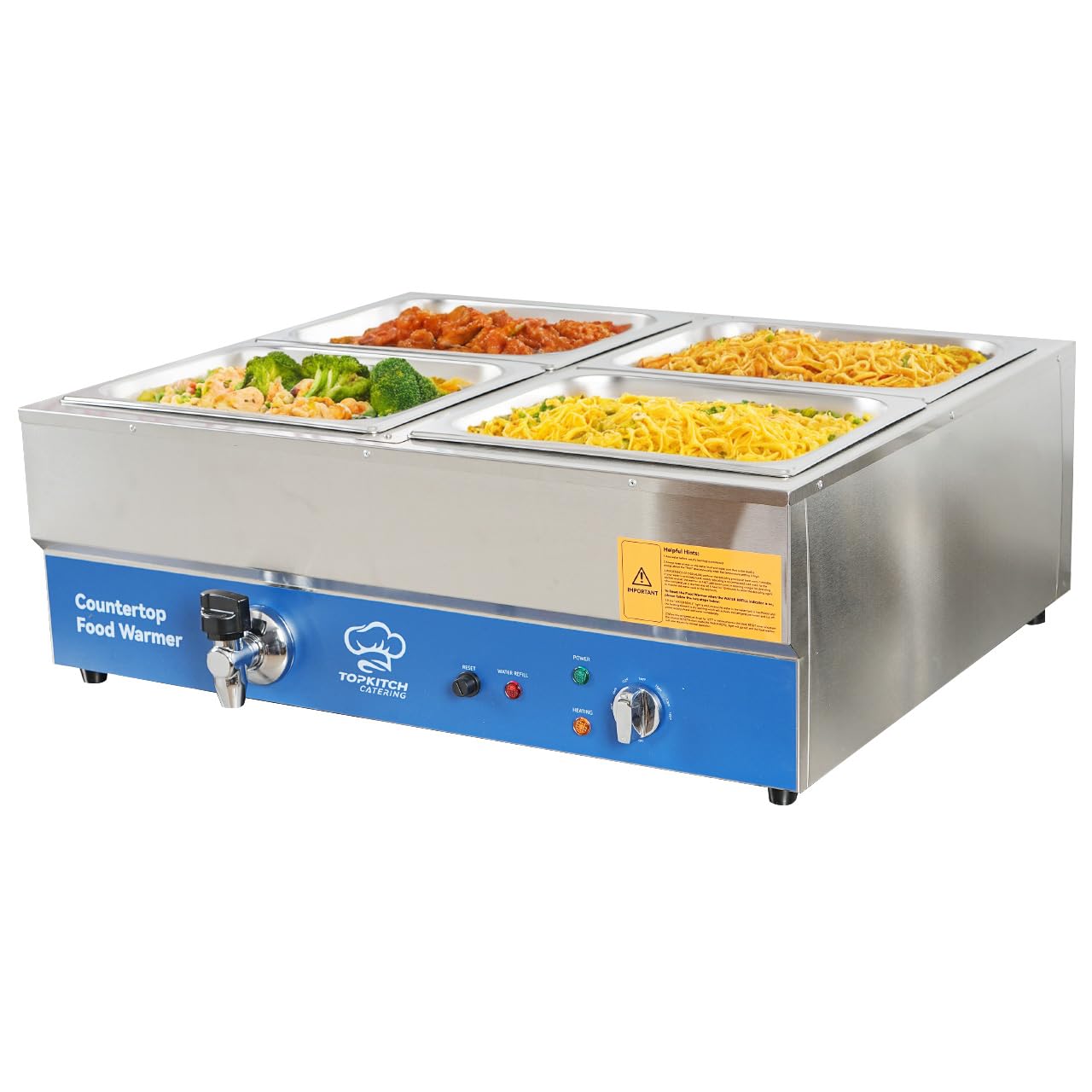 TOPKITCH 4 Pan Commercial Food Warmer,Electric Countertop Bain Marie Stainless Steel Buffet Steam Table for Catering and Restaurants(4×1/2 GN Pan,120V/1700 Watts