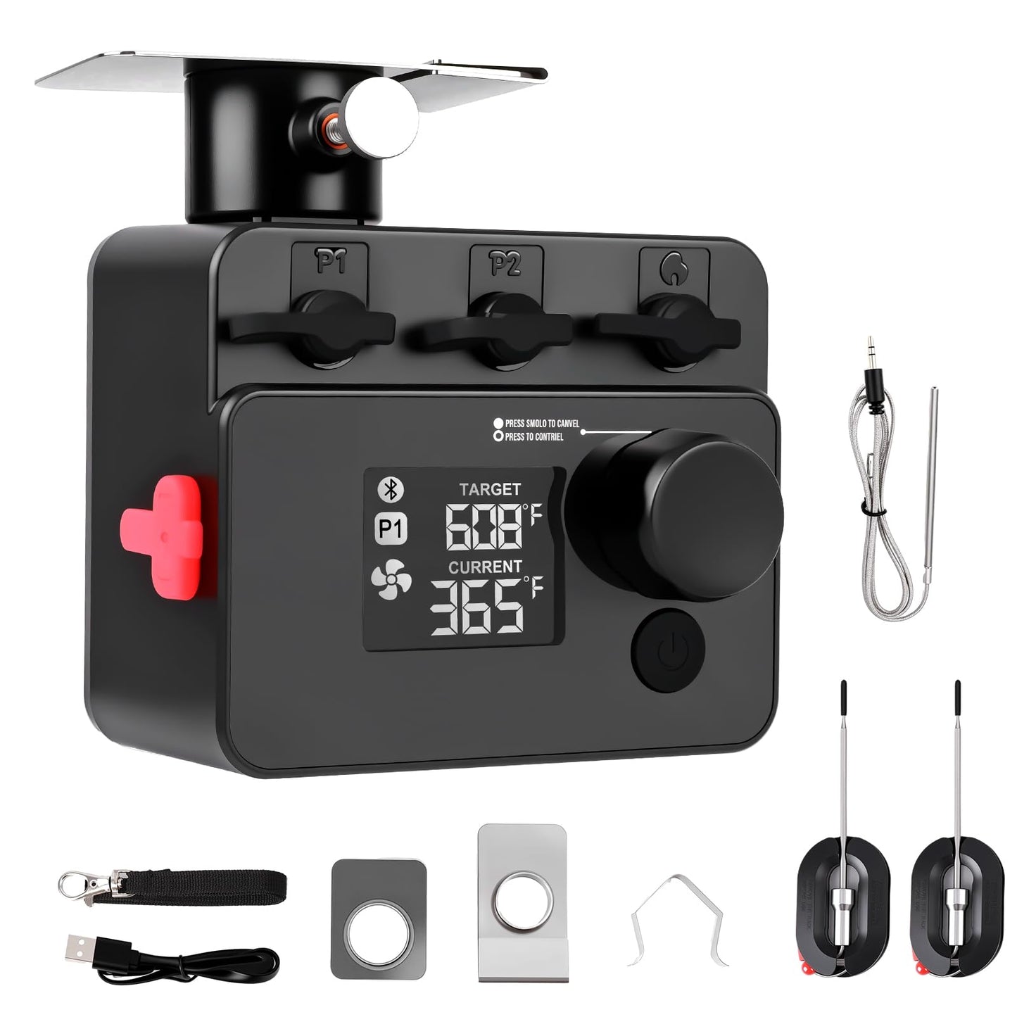 Bluetooth BBQ Temperature Controller, Automatic Smoker Fan Grill Thermometer for Big Green Egg, Kamado Joe, Primo, Vision Grill, Akorn Kamado (External Power Source Required)