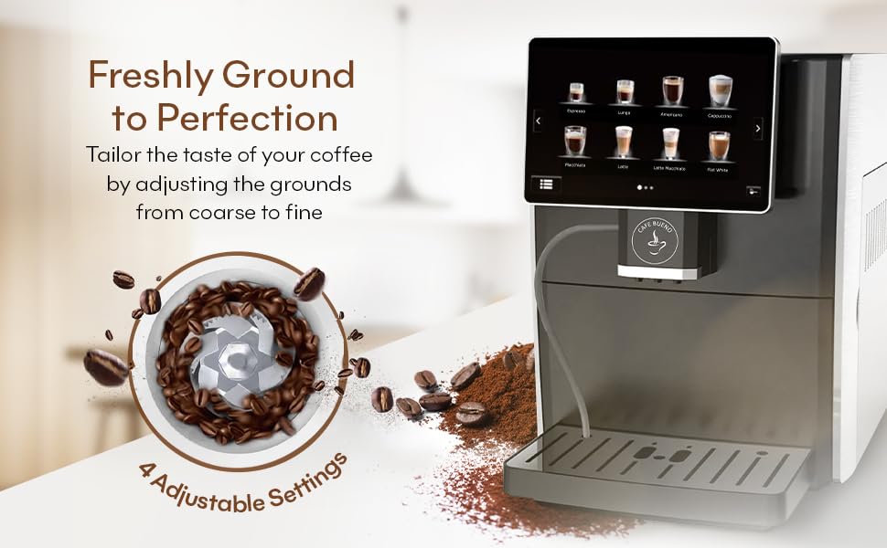Cafe Bueno Super Automatic Espresso Machine For Home - Coffee Machine With Grinder & Milk Frother For Latte, Cappuccino, Macchiato - Auto Wake & Sleep – All Milk Types