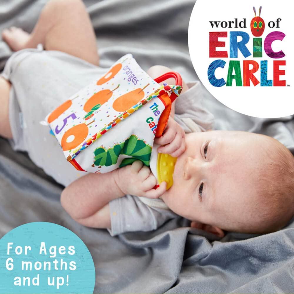KIDS PREFERRED Let's Count Soft Book - World of Eric Carle the Very Hungry Caterpillar Baby on the Go Clip Teething Crinkle Soft Sensory Book for Babies, 5.25x5.25 Inch (Pack of 12)