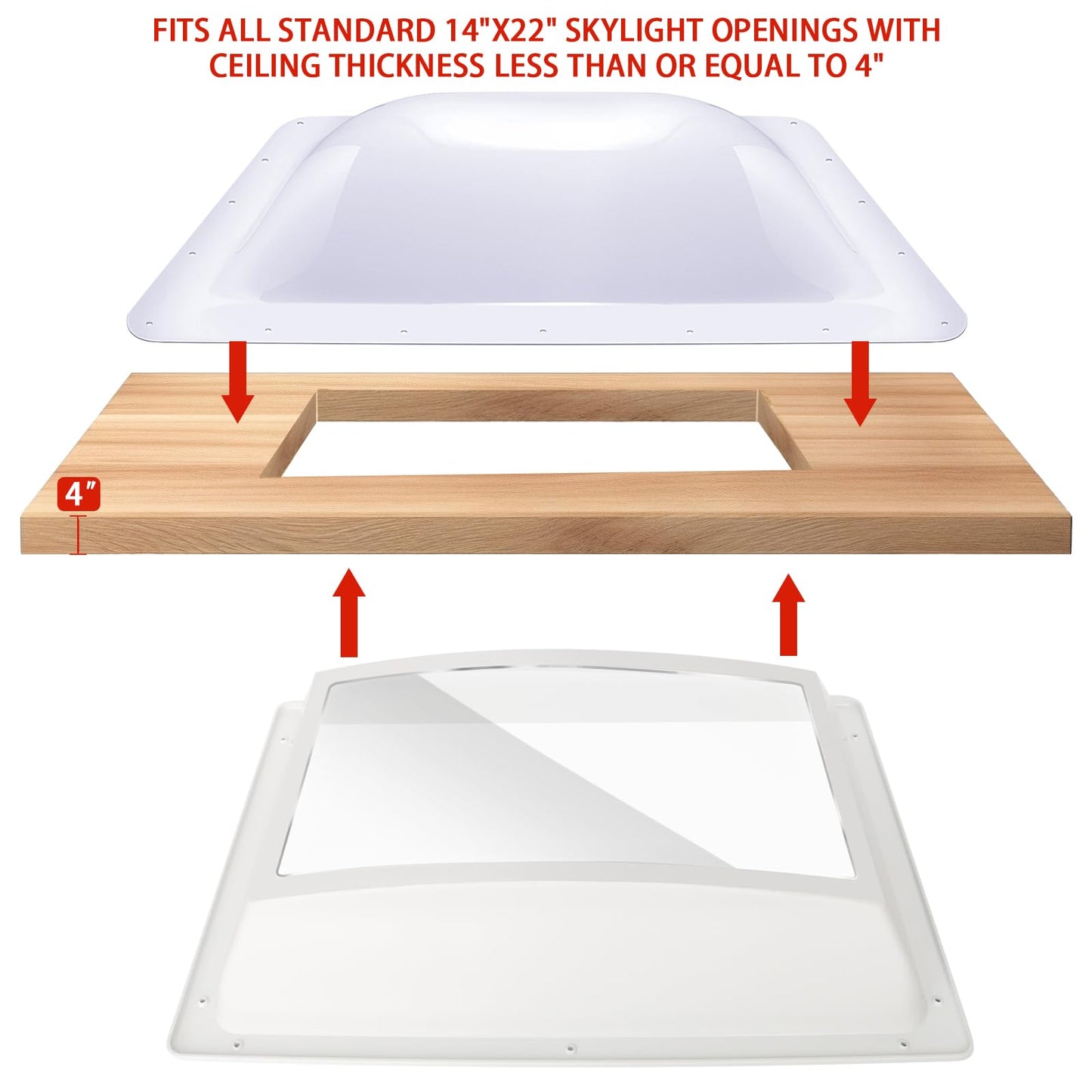 RV Skylight Replacement Bundle,18" x 26" RV Shower Skylight Cover Outer Dome Fit 14" x 22" Openings for Camper Motorhome Bathroom,Inner Dome with Window 14" x 22"+Polyurethane Adhesive Sealant,White
