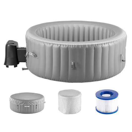 VEVOR Inflatable Hot Tub, 2 to 4 Person Capacity, 70.9 x 26 in Round Portable Outdoor Spa, with 110 Soothing Jets, Filter, Cover and Mat, Multi-Function Control Panel, PVC Outdoor Hot Tub, Grey