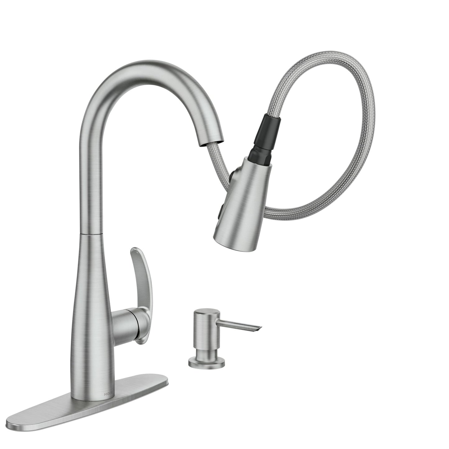 Moen Reyes Stainless Pulldown Kitchen Faucet with Soap Dispenser and Power Boost, Transitional Kitchen Faucet, One-Handle High Arc, Easy Installation, Spot Resist Finish, 87932SRS
