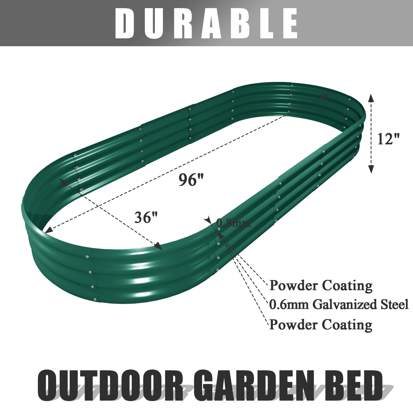 Tramull 6 Pack 8x3x1FT Galvanized Raised Garden Bed Kit Oval Metal Ground Planter Box Outdoor Bottomless Planter Raised Beds for Vegetables Flowers Herbs Fruits, Green