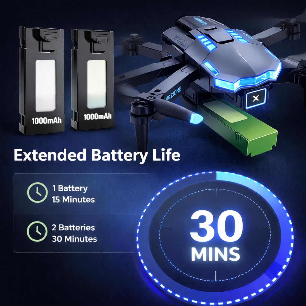 Drone with Camera 1080P with Brushless Motor Mini Drone for Beginner, Long Fly Time, One Key Start, Headless Mode, 2 Batteries, RC Quadcopter Helicopter Toy Gifts for Teen Boys and Girls