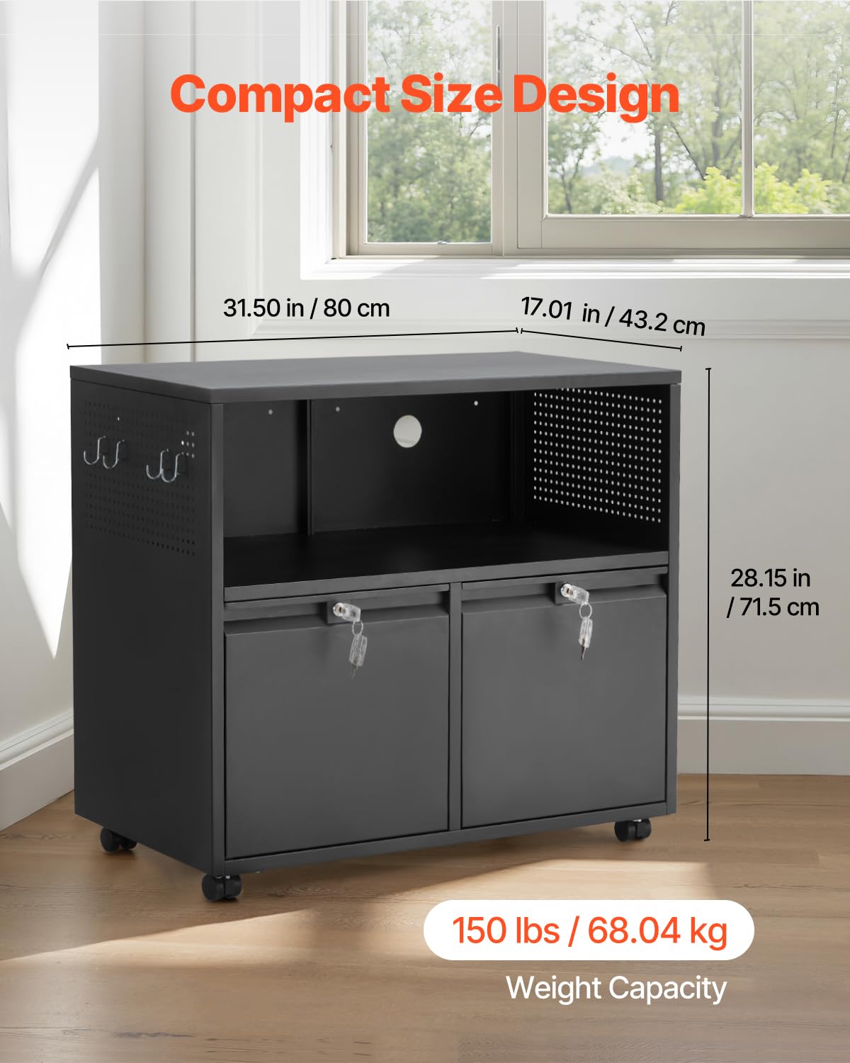 VEVOR 2 Drawers Metal File Cabinet, Lateral Filing Cabinet with Lock and Adjustable Hanging Rods, Wide Filing Storage Cabinets for Home and Office Fit Letter, A4, Legal Size File, Easy Assembly, Black