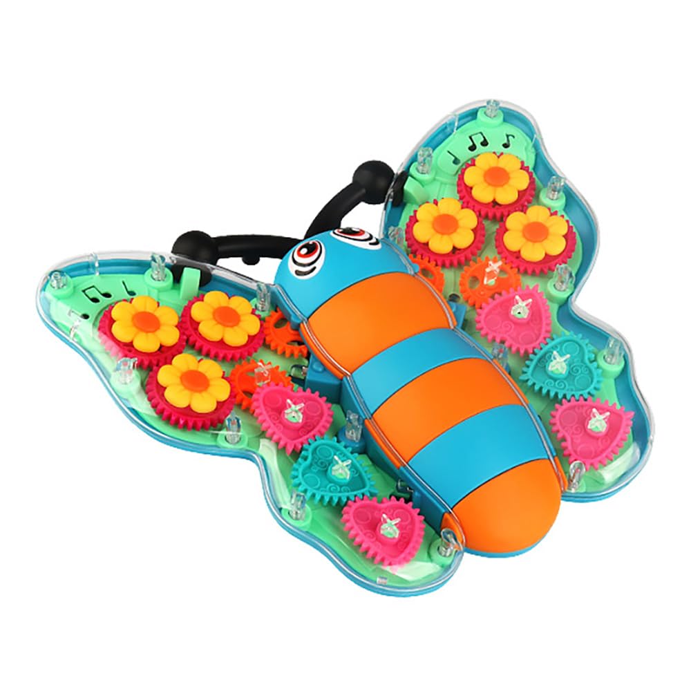 Miracland Transparent Gear Butterfly Toy, Light-up Bump & Go Car Toy Toddler Musical Toy 3D Gears Butterfly Crawling Toy for Kids with Lights and Music