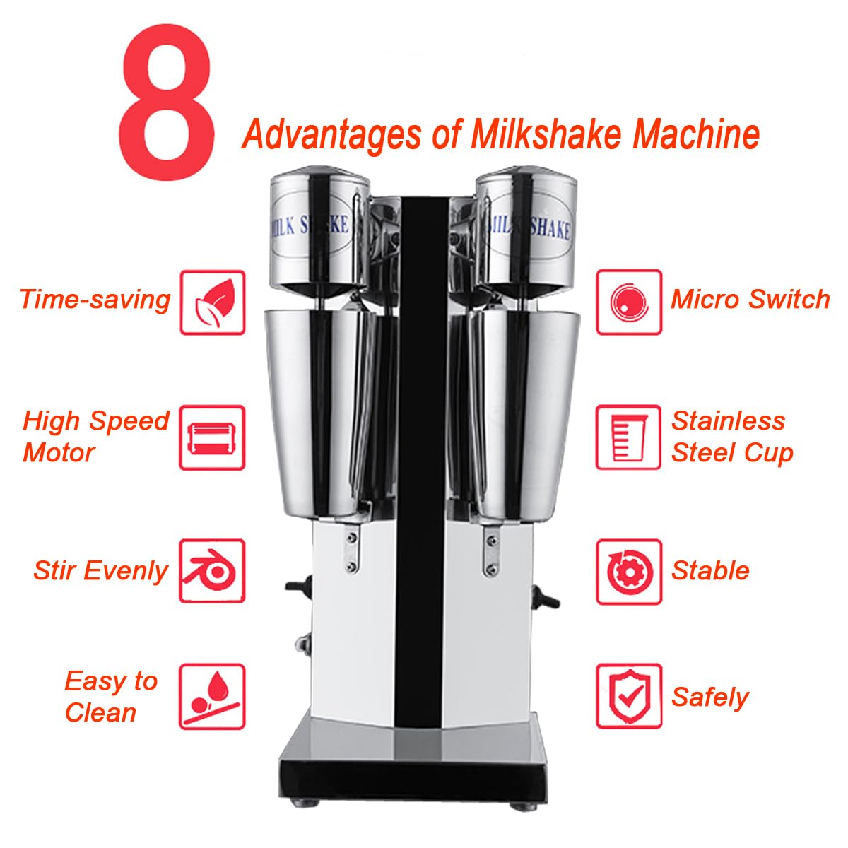 INTBUYING Dual Head Milkshake Machine Stainless Steel Milk Shake Machine 2 Speed with Mixing Cup, Smoothie Mixer Blender Cocktail Maker Commercial Milkshake Mixer