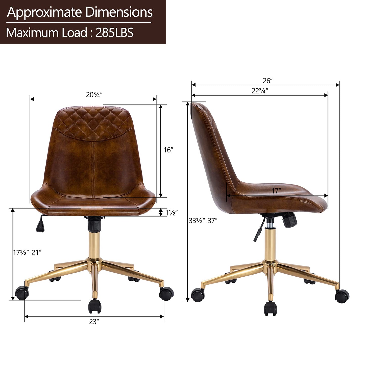 DUHOME Modern PU Leather Office Chair Desk Chair Swivel Computer Chair with Gold Base Yellowish-Brown