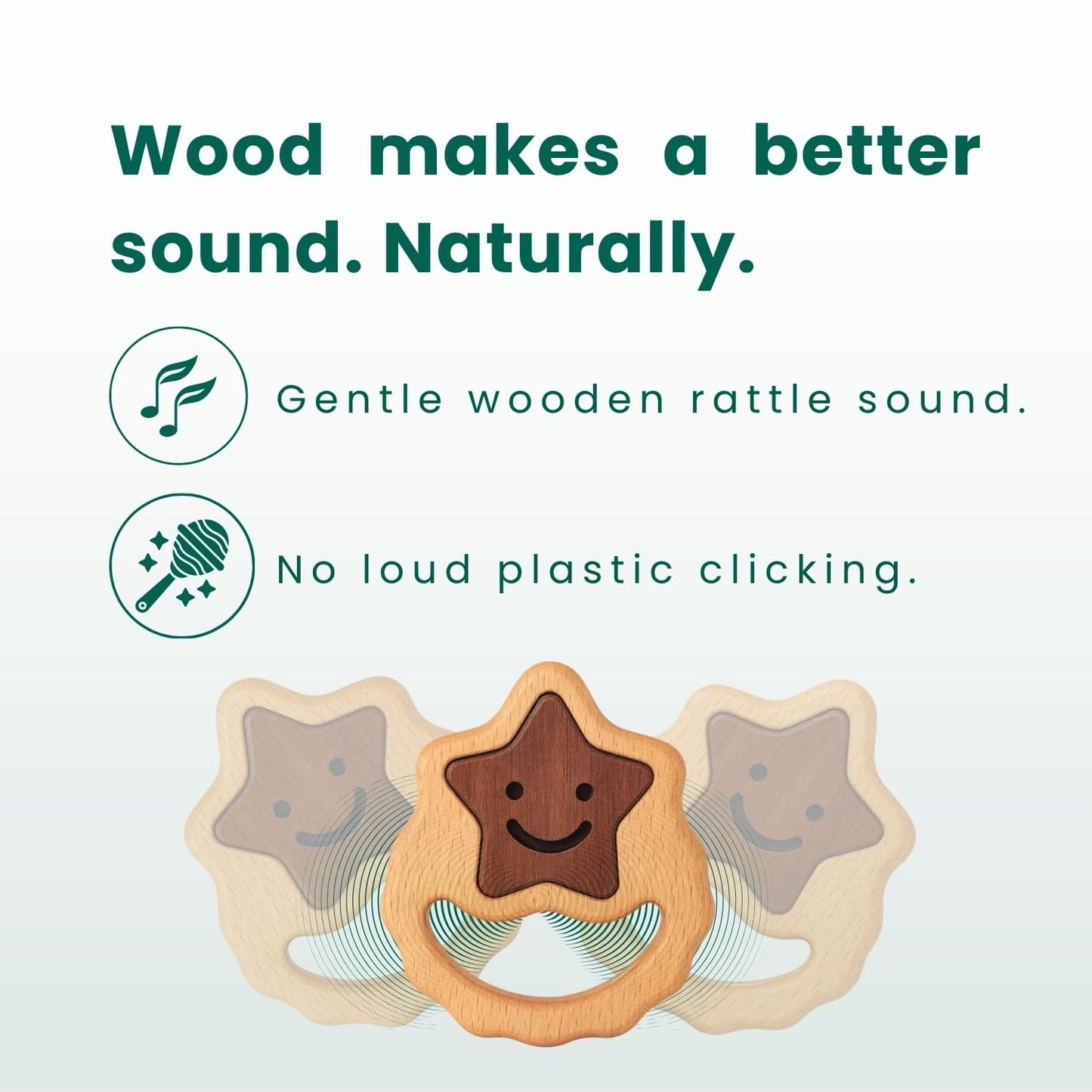 First Baby Rattle for Newborn (0–3 Months) – Natural Wooden Sensory Toy with Gentle Rattle Sound – Easy-Grip Infant Toy, Safe First Baby Gift