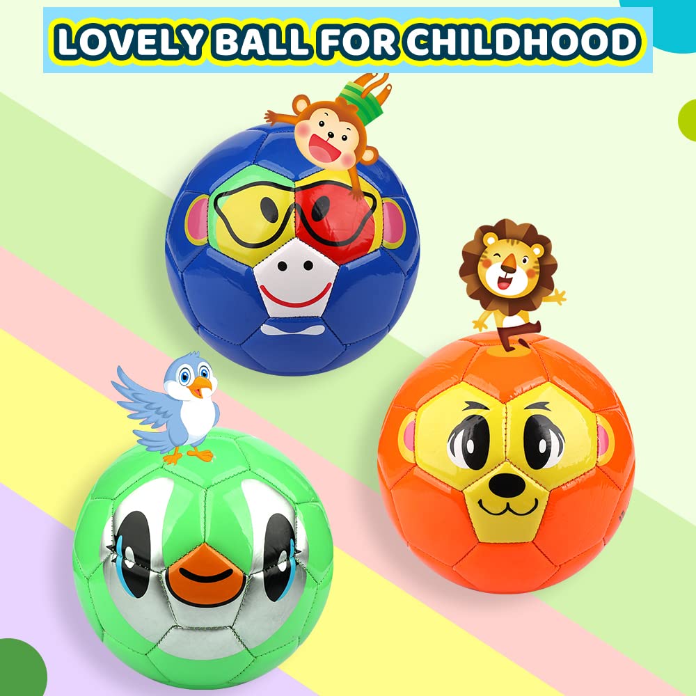 Dilabnba Mini Soccer Balls for Kids Toddlers 6-12 Months, 6'' Bouncy Soccer Footballs Sport Gear, Cute Little Animal Face Balls, Cool Soft Ball Gift for Girls Boys 2 3 4 5 6 7(3 PCS)