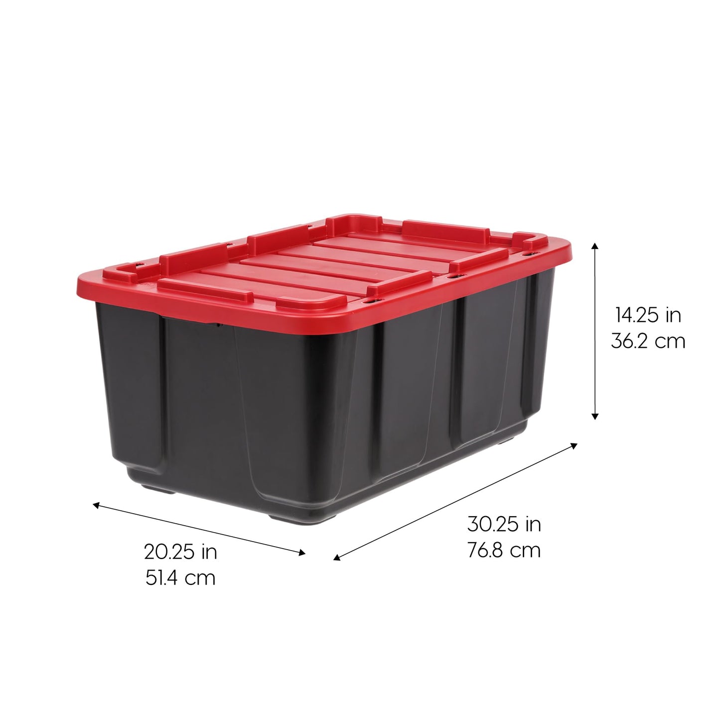 IRIS USA 27 Gallon Heavy Duty Truck Bed Toolbox Storage Tote Bins with Lids, 4 Pack - Made in USA, Tough Snap On Lockable Lid Stackable Industrial Tubs, Garage Organization Reusable Box - Red