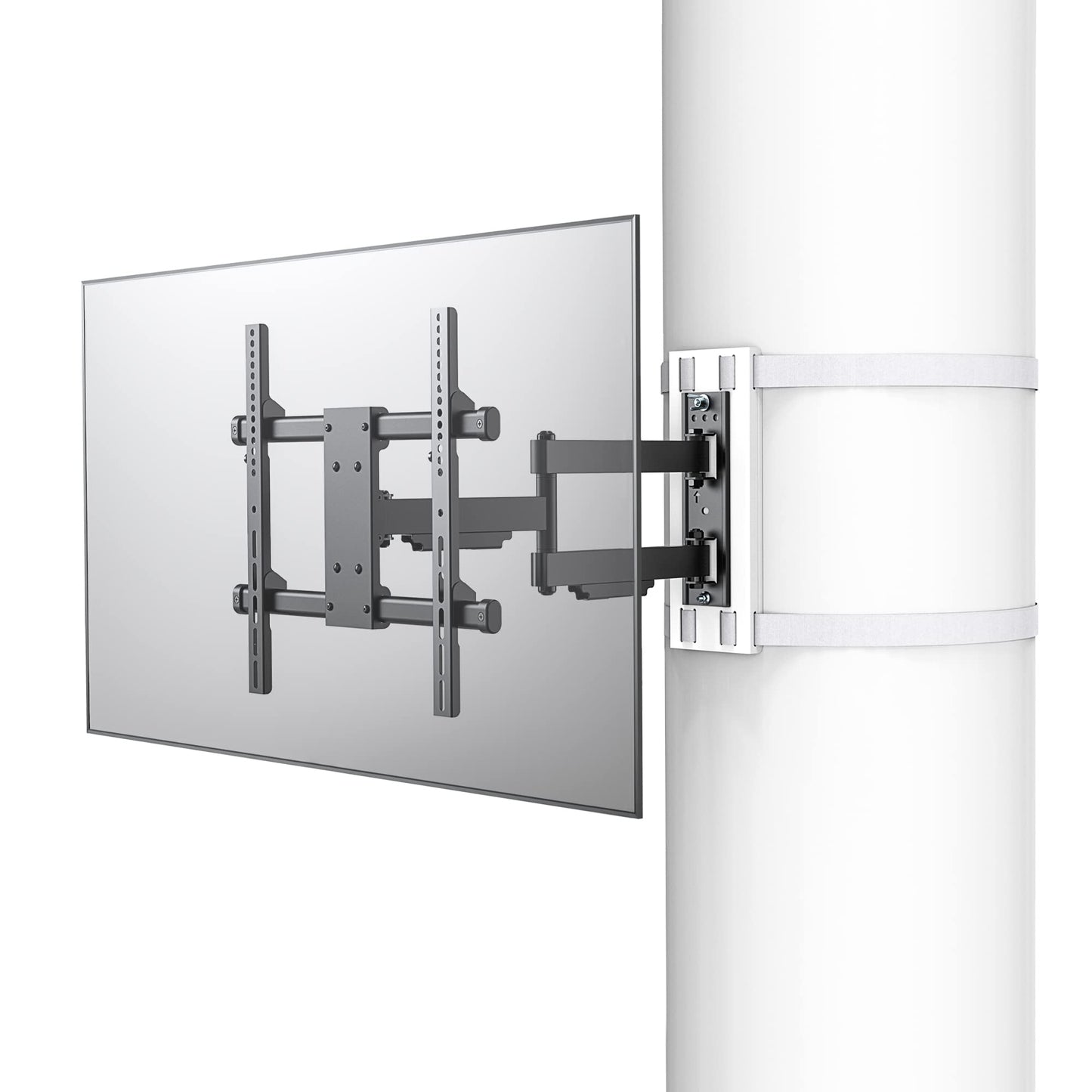 CondoMounts CLMTVA1044 Full Motion Large Pillar TV Mount | Column | Round & Square TV Post Mount | NO Drill | Holds 80lbs | Fits 32-in. to 70-in. TVs | Fits Pillars 8-in & Wider | White Strap