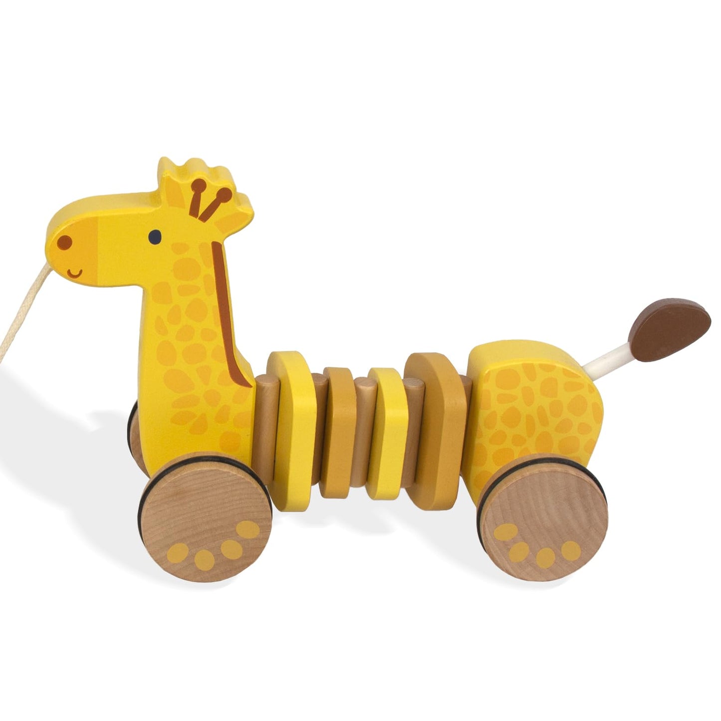 WoodenEdu Baby Toys Car,Wooden Pull Along Toddler Toy, Developmental Toy for 1 Year Old Girl Boy Birthday Gift (Giraffe)