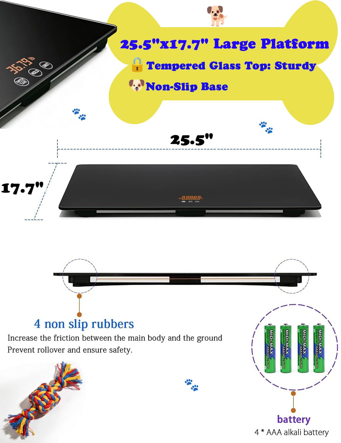 ONE-MI Dog Scales for Large Breed - Heavy Duty 220 Pounds Large Pet Digital Veterinarian Scale, Precision ±0.02lb, Tempered Glass Platform for Animals Packages Luggage, L(25.5inches), Black