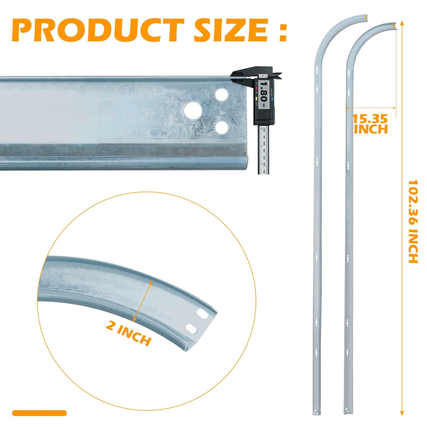 LAJIAOZ Garage Door Horizontal Tracks Pair, 12" Radius Curved Tracks for 7ft High Garage Doors, Heavy Duty 2" Roller System Track Set, Residential & Commercial Replacement Parts(Left/Right, TL=8.5FT)