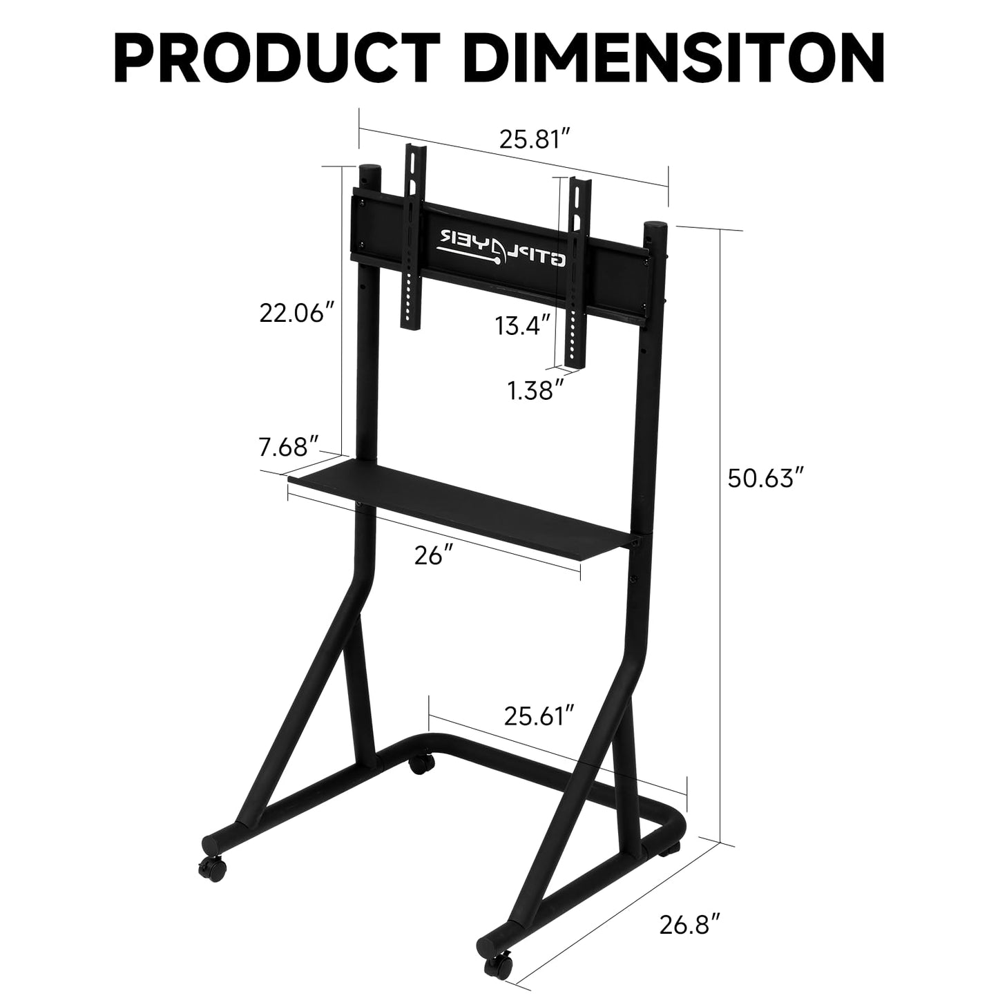 GTPLAYER Monitor Stand Mobile TV Stand with Adjustable Height for 32-65 Inch Display TV Mount Fit for Racing Wheel Stand, Racing Simulator Cockpit, Only Monitor Stand, TV Not Included, Black