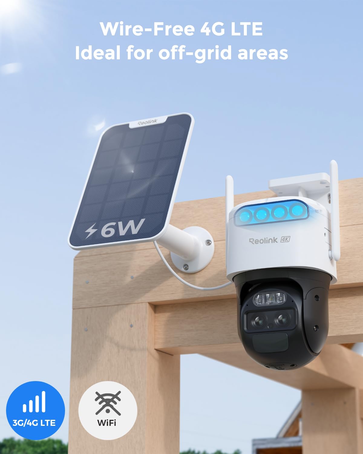 REOLINK 4K Dual Lens 4G LTE Cellular Security Camera Outdoor, 360 PTZ with Auto Tracking, No WiFi Solar Powered, 6X Hybrid Zoom, 8MP Color Night Vision, SIM Card Included,Motion Alert, TrackMix LTE+SP