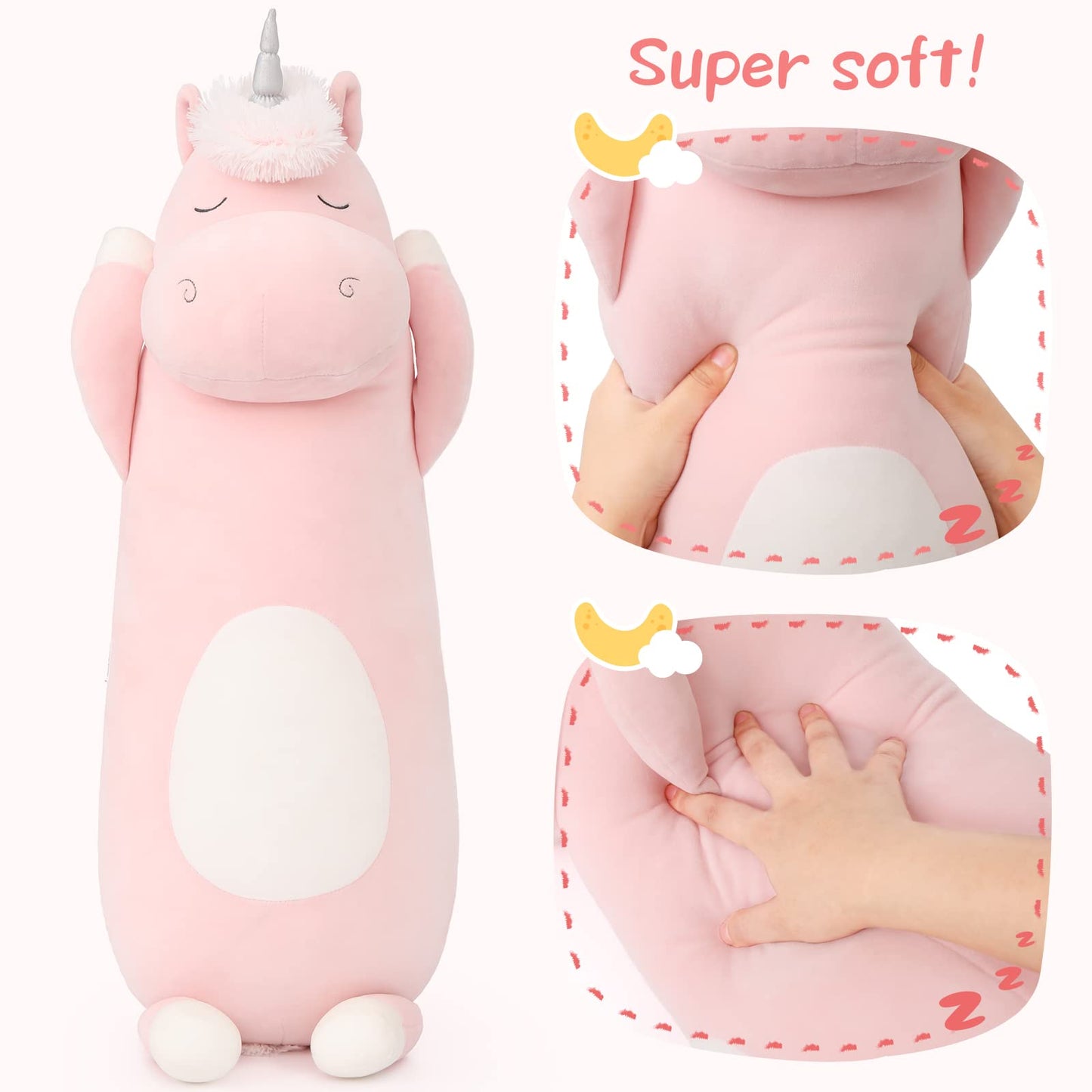 MorisMos 36.2" Unicorn Body Pillow Large Hugging Pillow Unicorn Stuffed Animal,Soft Plush Toy for Kids Girl, Animal Body Pillow, Pink