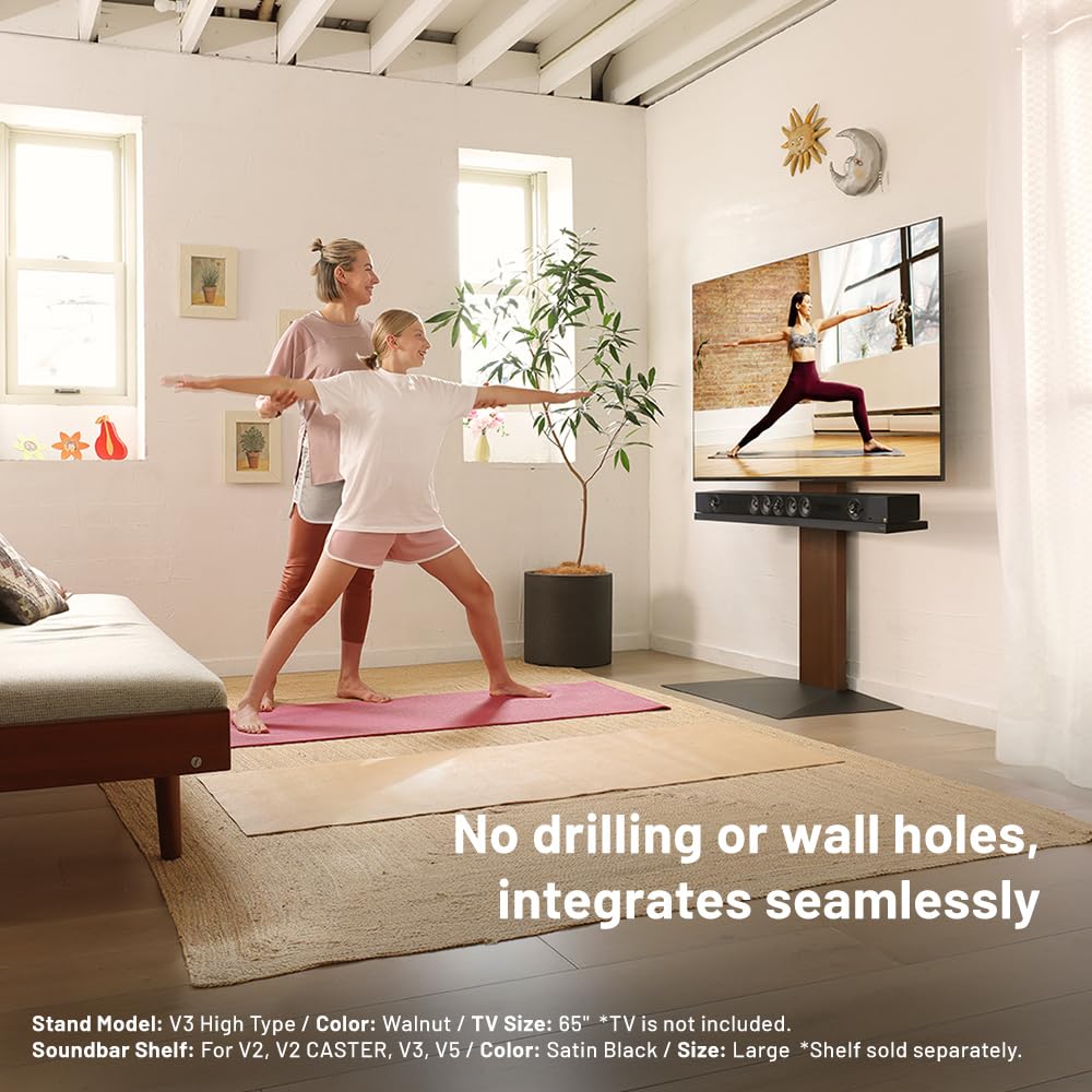 WALL V3 High Type, Sleek Ultra-Thin Free-Standing TV Stand for 32–80" TVs, White Oak, Space-Saving Design, for Living Room and Bedroom, Adjustable Mount, No Drill Setup, Japan-Engineered