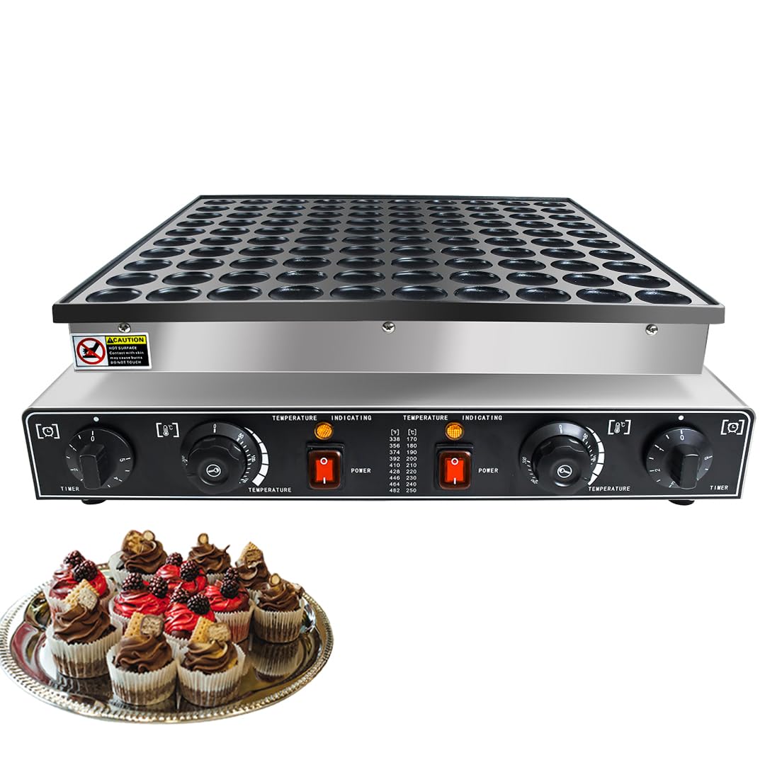 YOOKTEN Mini Dutch Pancake Baker Make,50PCS Commercial Electric Maker Pizzelle Maker, Non-stick Waffle Pancake Maker, Mini Pancakes Machine with Timer，Muffin Waffle Maker for Restaurant and Home,1700W