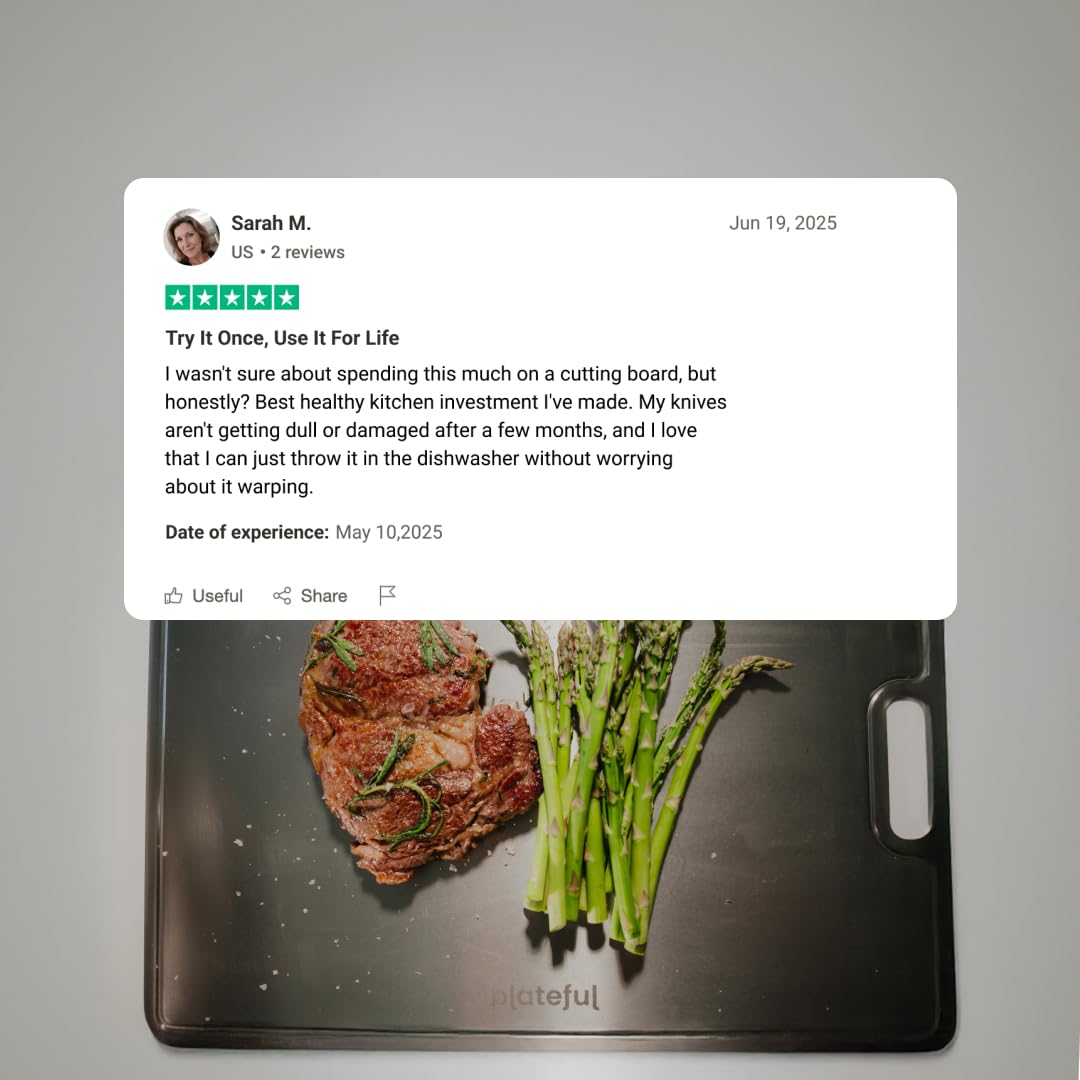 Plateful Titanium Cutting Board - Real, Titanium Cutting Boards for Kitchen With Juice Groove, Food Grade Chopping Boards, No Microplastics, Lasts a Lifetime (Large)