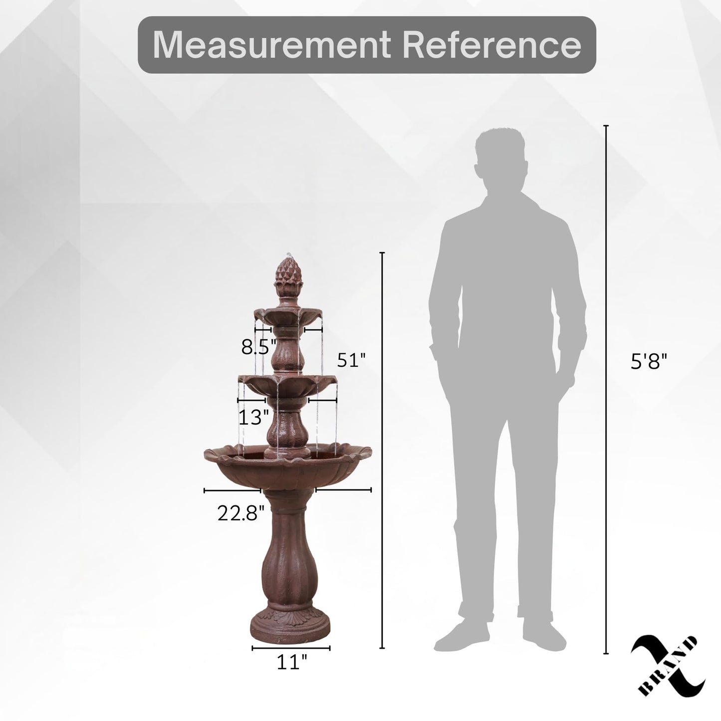 XBrand 51" 3-Tier Outdoor Waterfall Fountain, Weather-Resistant Resin Freestanding Water Feature with Pump, Brown
