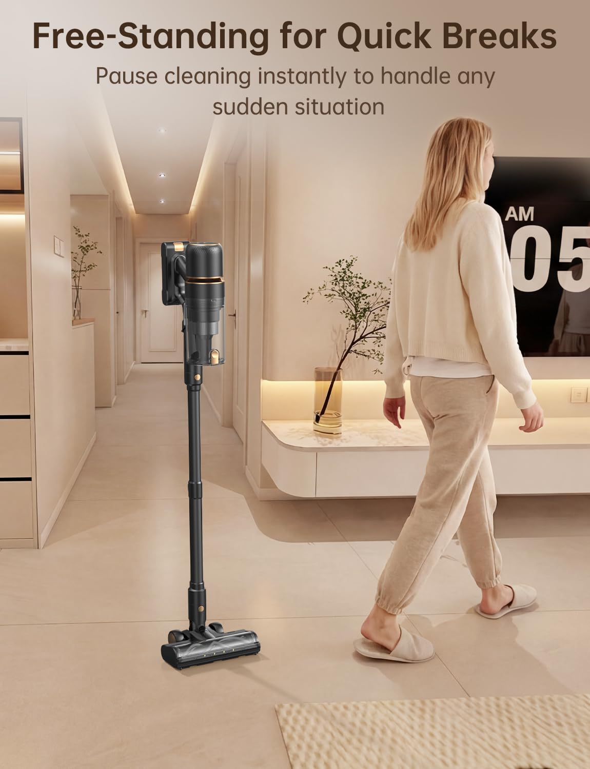 OXVAC Cordless Vacuum Cleaner 600W/58000Pa, 65-Minute Run Time Cordless Stick Vacuum with Self-Cleaning Filtration System, Freestanding, Tangle-Free, Suitable for Carpets/Floors/Pet Hair