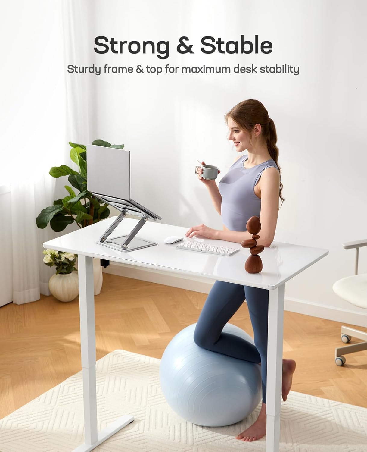 Marsail Glass Electric Standing Desk with Drawer, 40 x 24 Inches Height-Adjustable Desk, One-Piece Tempered Glass Top, Ergonomic Home Office Sit Stand Desk with 4 Preset Heights, White