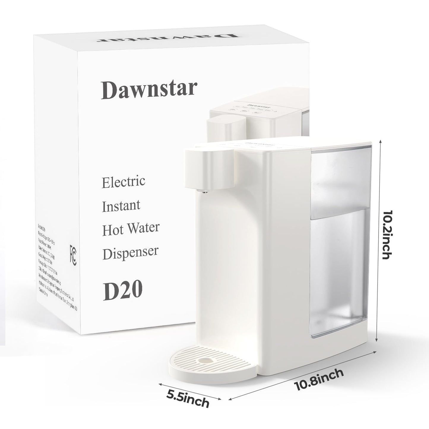 Dawnstar Electric Kettles, D20 Instant Hot Water Dispenser for Quick Boiling & Dispense, Adjustable 3 Temperatures & 5 Water Volume, Removable 0.8 Gallon 100 Ounce Water Tank Capacity, BPA Free
