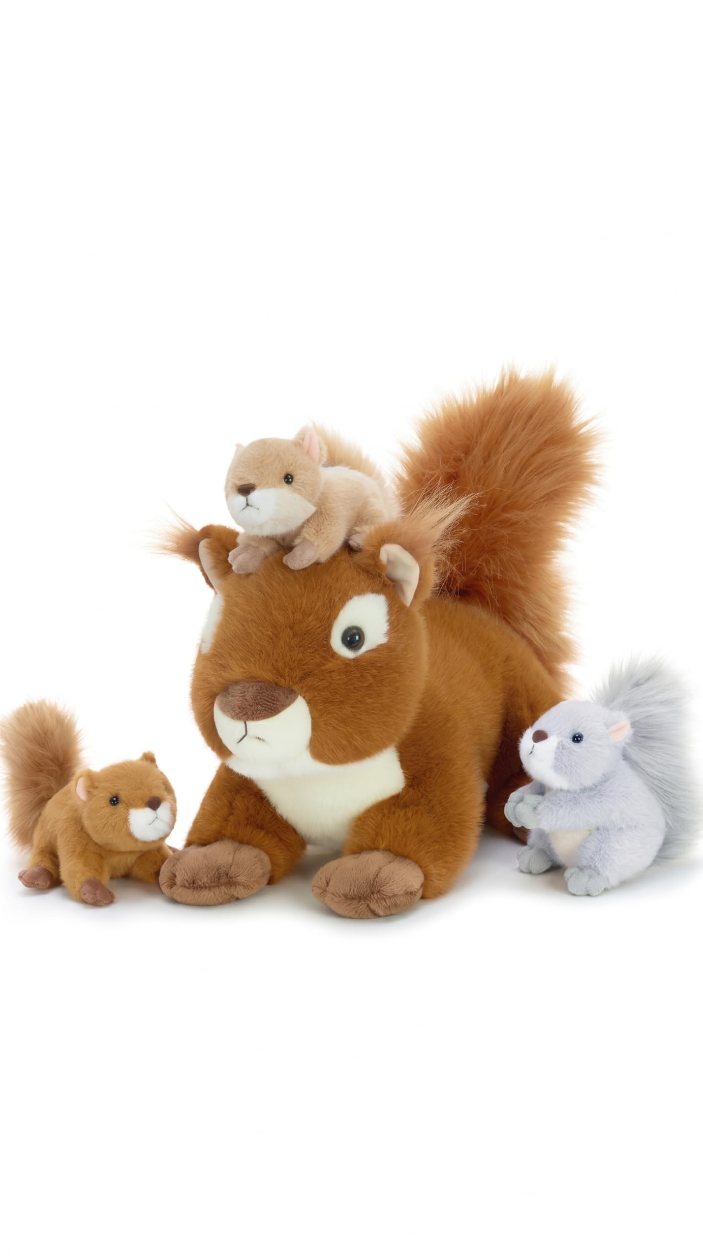 MaoGoLan 4Pcs Squirrels Stuffed Animal, Realistic Red Squirrel Plush Toys with 3 Baby Squirrels for Small Hand,Adorable Stuffed Squirrels Gift for Forest Animal Lover,Girls,Boys,Kids,Baby Shower