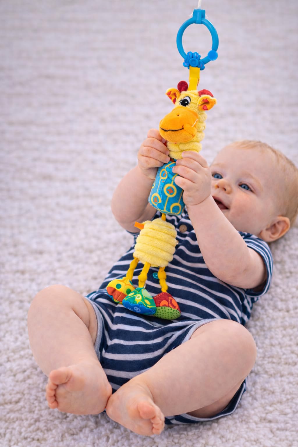 Balibazoo Gabi The Giraffe Hanging Baby Toy for 0-24M - 360° Rotating Neck | Deep Chime, Crinkle, Rattle, BPA-Free Material | Clip for Stroller, Car Seat | Soft Plush Sensory Newborn Gift