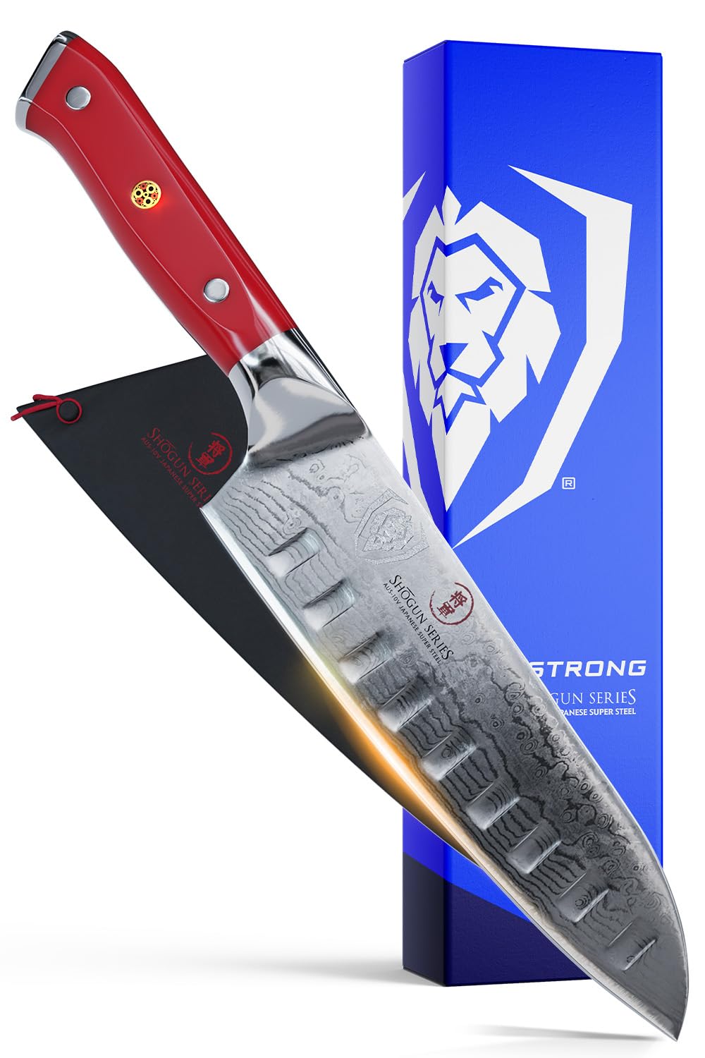 Dalstrong Santoku Knife - 7 inch - Shogun Series - Damascus - Japanese AUS-10V Super Steel Kitchen Knife - Vacuum Treated - Crimson Red ABS Handle - Razor Sharp Vegetable Knife - w/Sheath