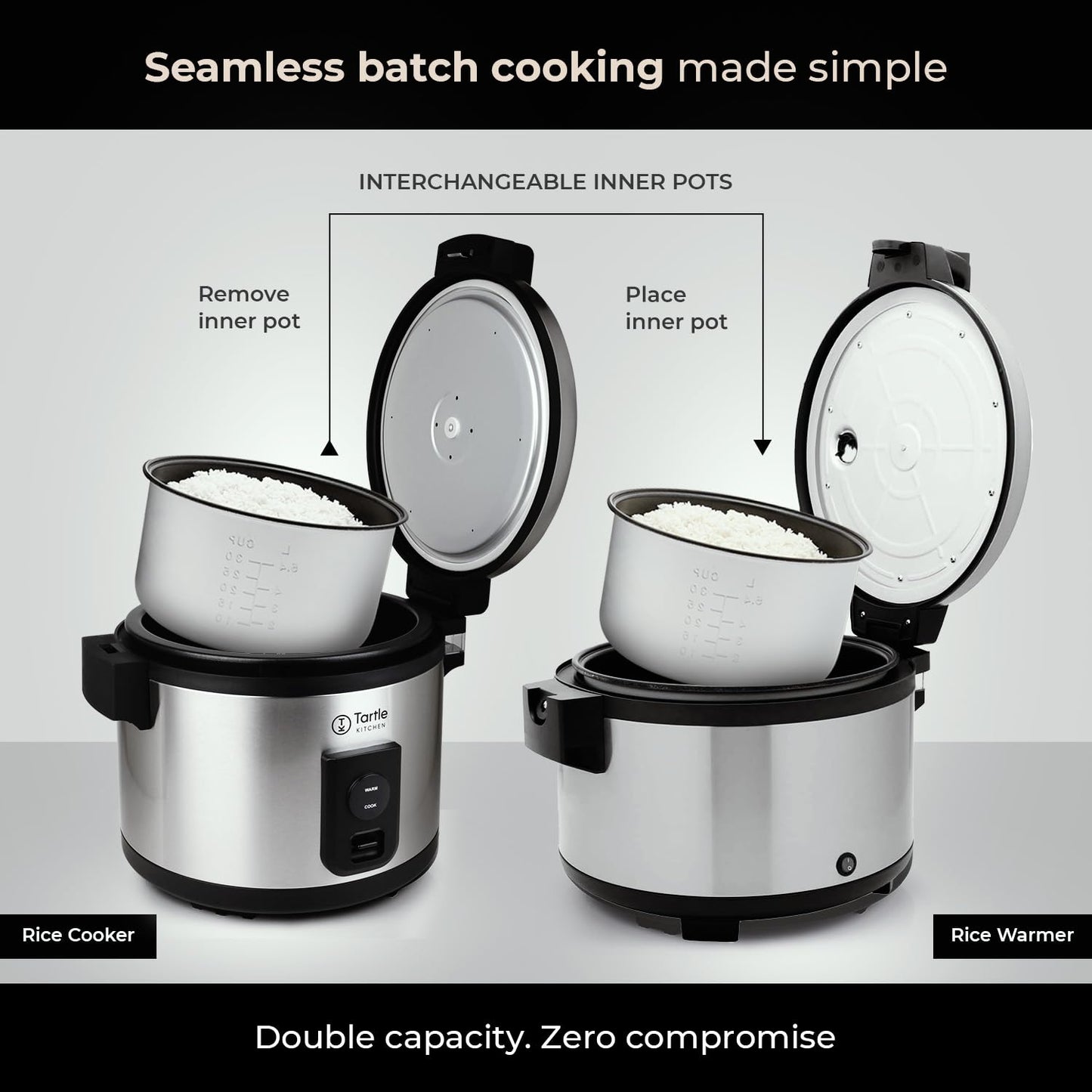 Commercial Stainless Steel Rice Cooker - Professional 64 Cup Cooked (32 Cup Uncooked) Rice Maker Cooker With Non Stick Pot & Hinged Lid - Includes a Rice Measuring Cup & Rice Scoop