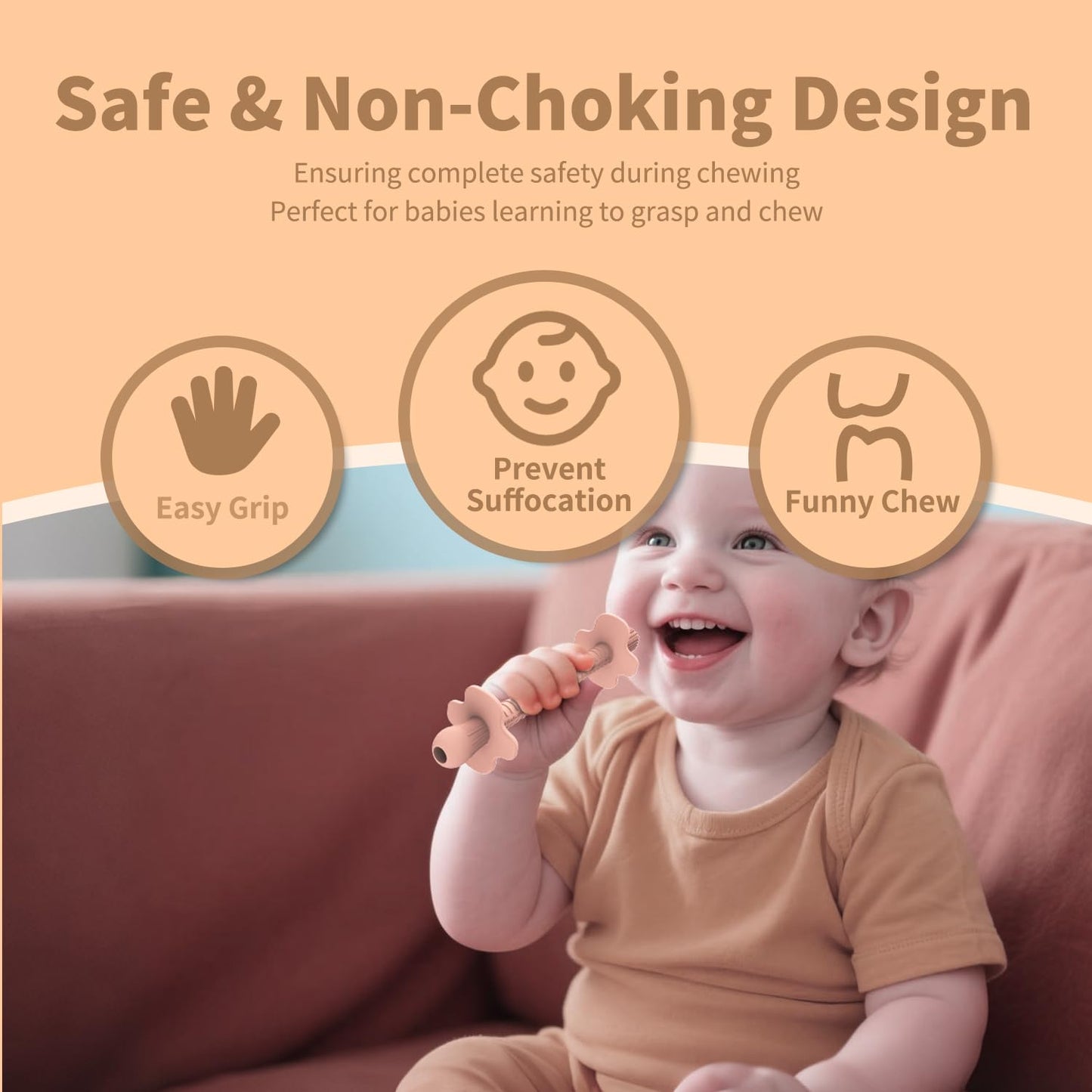 6-Pack Silicone Teething Tubes for Babies 6-12 Months, BPA-Free Non-Choking Teether Sticks Toys, Teething Relief Chew Straws for Infants & Toddlers, Baby Gifts (Rose Pink Lavender Mint Yellow Red)