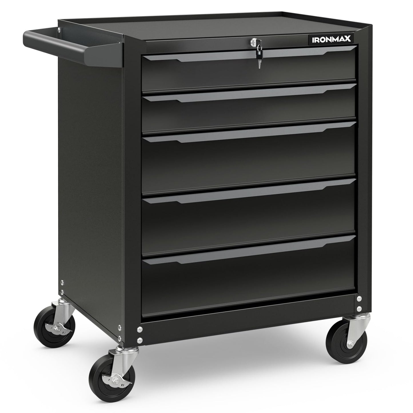 Goplus 5-Drawer Rolling Tool Chest, Steel Tool Storage Cabinet with Handle, Hanging Holes, Central Keyed Locking System, Universal Lockable Wheels, Tool Organizer Box for Garage Workshop