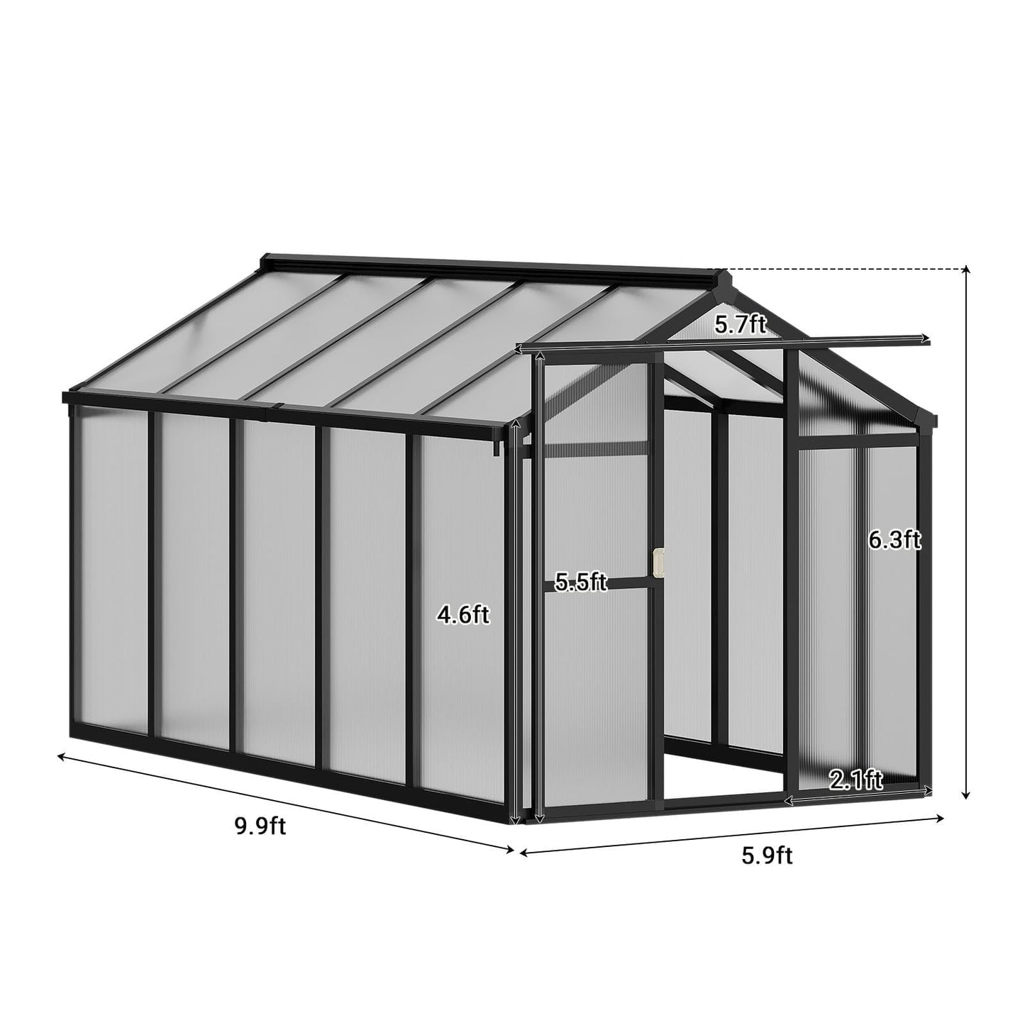 6X10FT Greenhouse, Aluminum Polycarbonate Green House, Green Houses for Outside with Sliding Doors, Outdoor Greenhouse with Ajustable Roof Vent, Withstands Bad Weather for Garden, or Backyard, Black