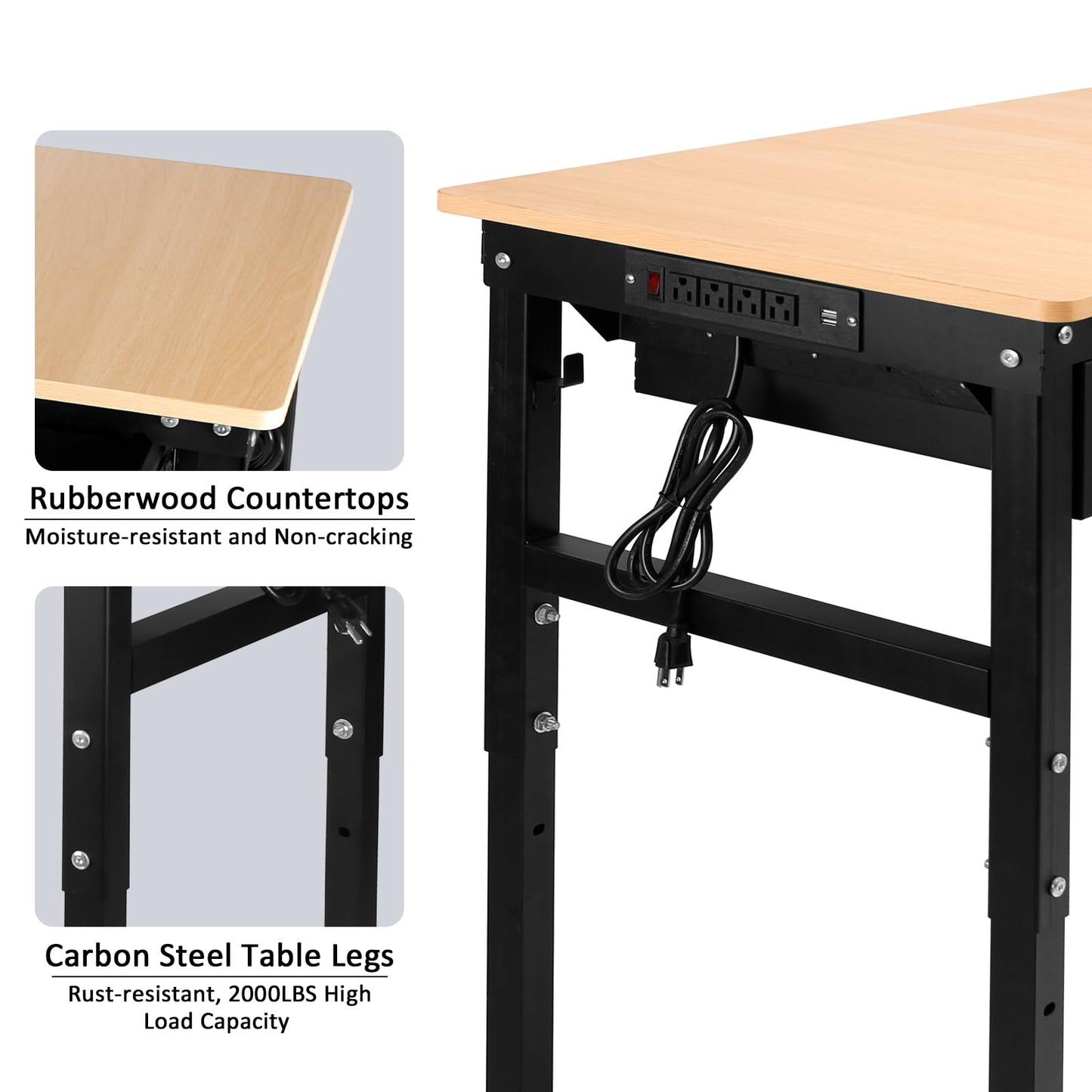 Workbenche with Drawers,60'' Workbench with Power Outlet for Garage,2700 Lbs Capacity Adjustable Workbench,Heavy Duty Table for Workshop Office Home Commercial