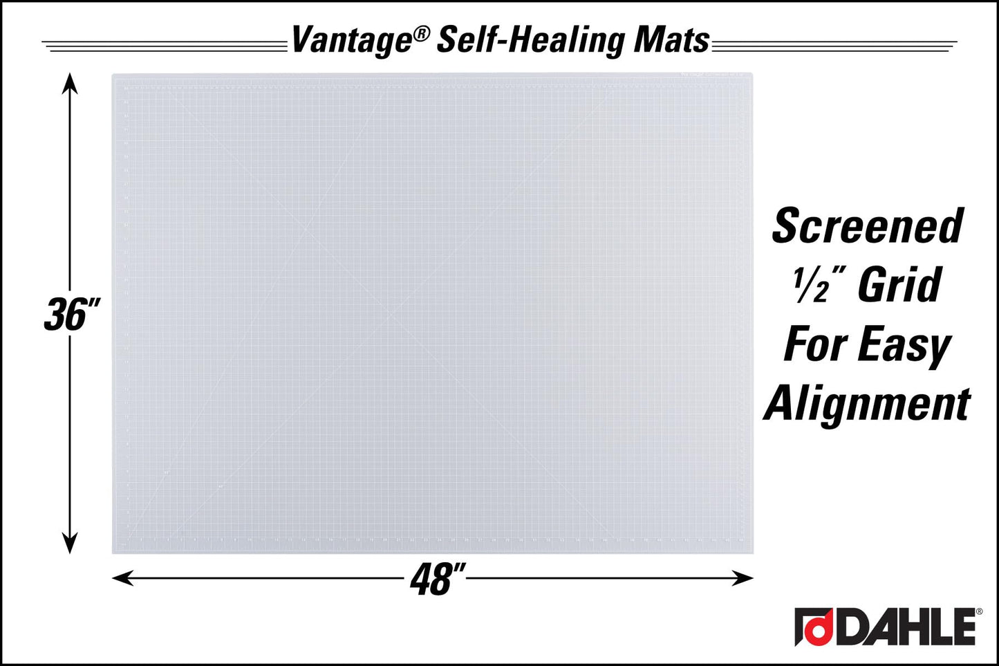 Dahle Vantage 10684 See-Through Premium Self-Healing Cutting Mat, 36"x48", 1/2" Grid, 5 Layers for Max Healing, Perfect for Crafts & Sewing, Clear