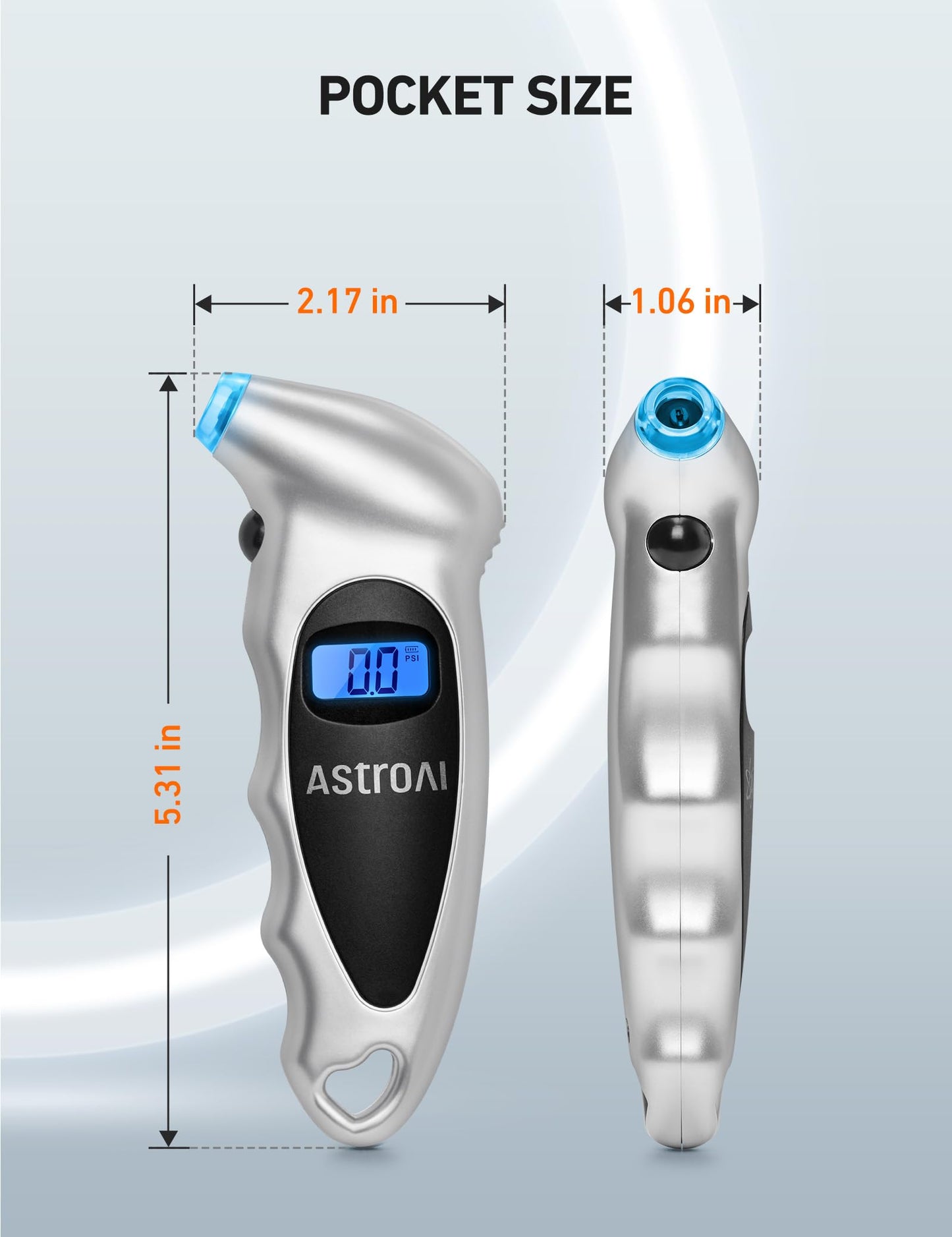 AstroAI Digital Tire Pressure Gauge 150 PSI 4 Settings for Car Truck Bicycle with Backlight LCD and Non-Skid Grip Car Accessories, Silver